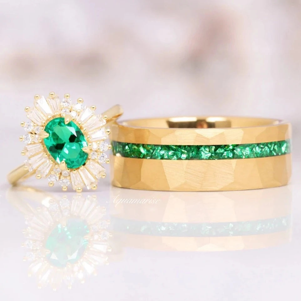 Victoria Emerald Couples Ring - Elegant Matching Wedding Bands for Him & Her - Perfect for Anniversaries, Engagements & Romantic Gifts
