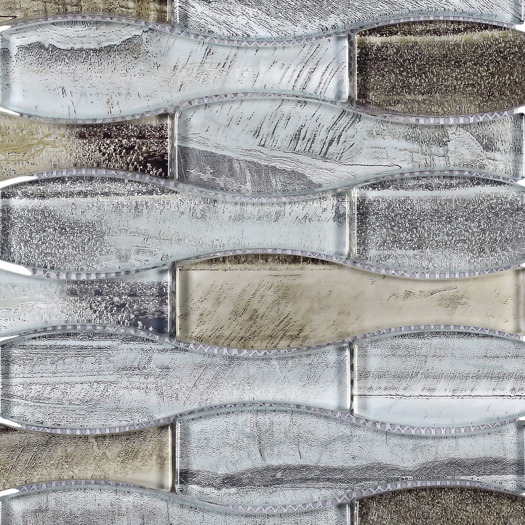 Brown & Silver Grey Vase-Shaped Oversized Glass Mosaic Tile Backsplash - 10 Sheets - Peel & Stick Kitchen Backsplash for Modern Home Decor