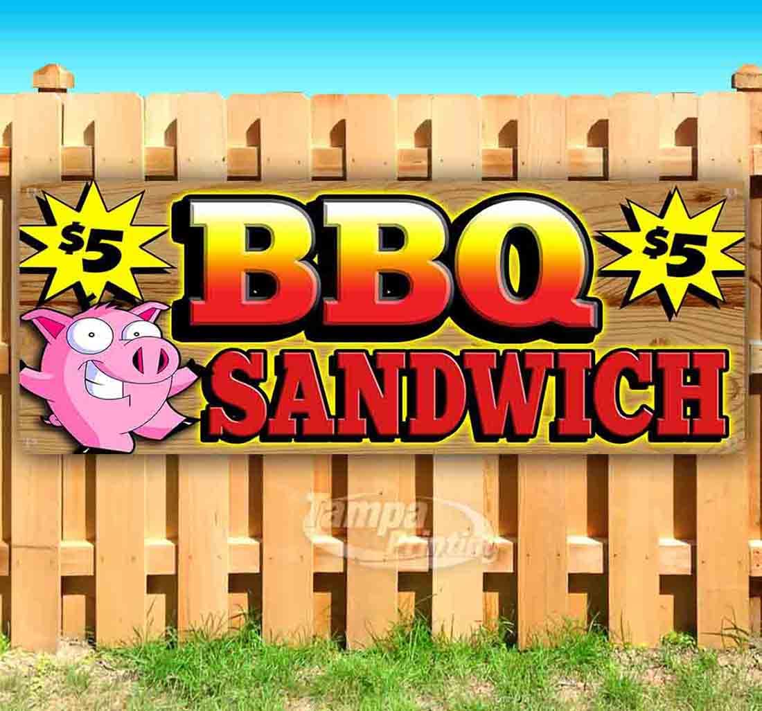 13 oz Heavy-Duty Vinyl BBQ Sandwich Banner with Metal Grommets - Single-Sided Durable Sign for Outdoor Events, Food Trucks & Restaurant Promotions