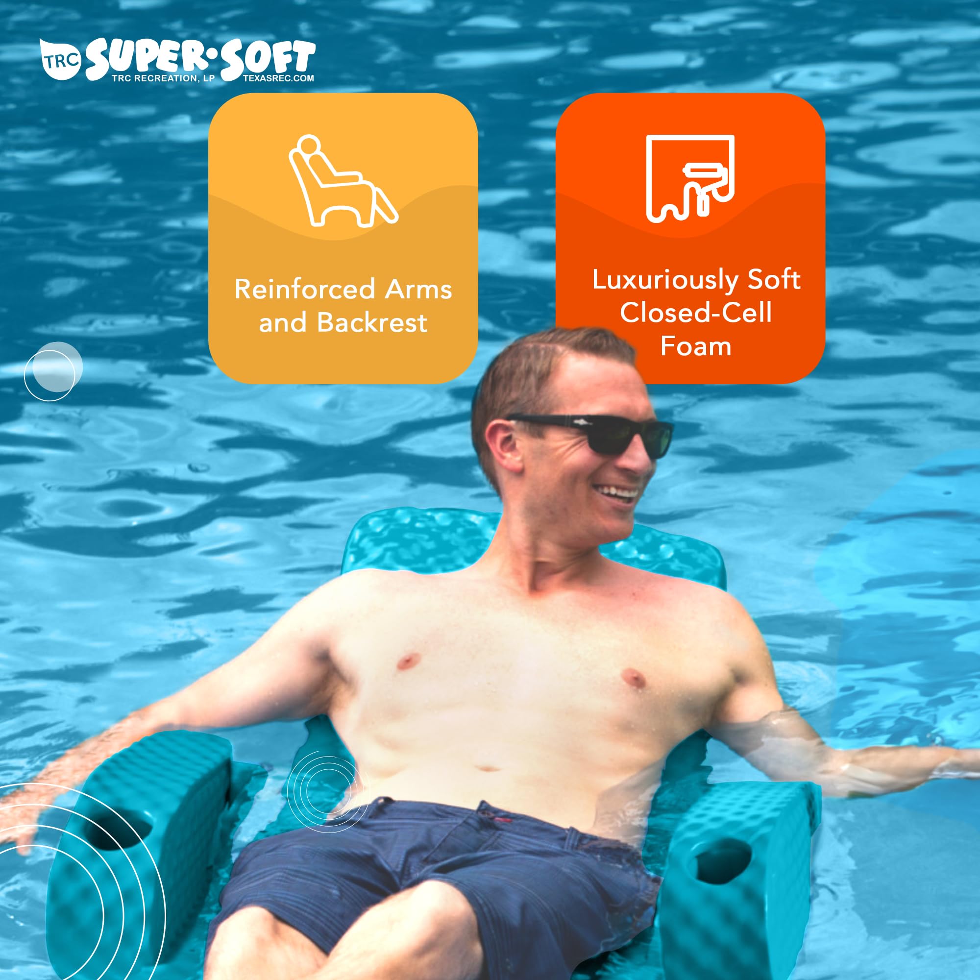 TRC Recreation Folding Baja Chair Foam Swimming Pool Float - Portable Super Soft Floating Lounger with 2 Cup Holders for Beach, Pool & Lake | Pink Inflatable Chair for Relaxing in Water | Perfect for Summer Vacation, Backyard Parties & Water Activities