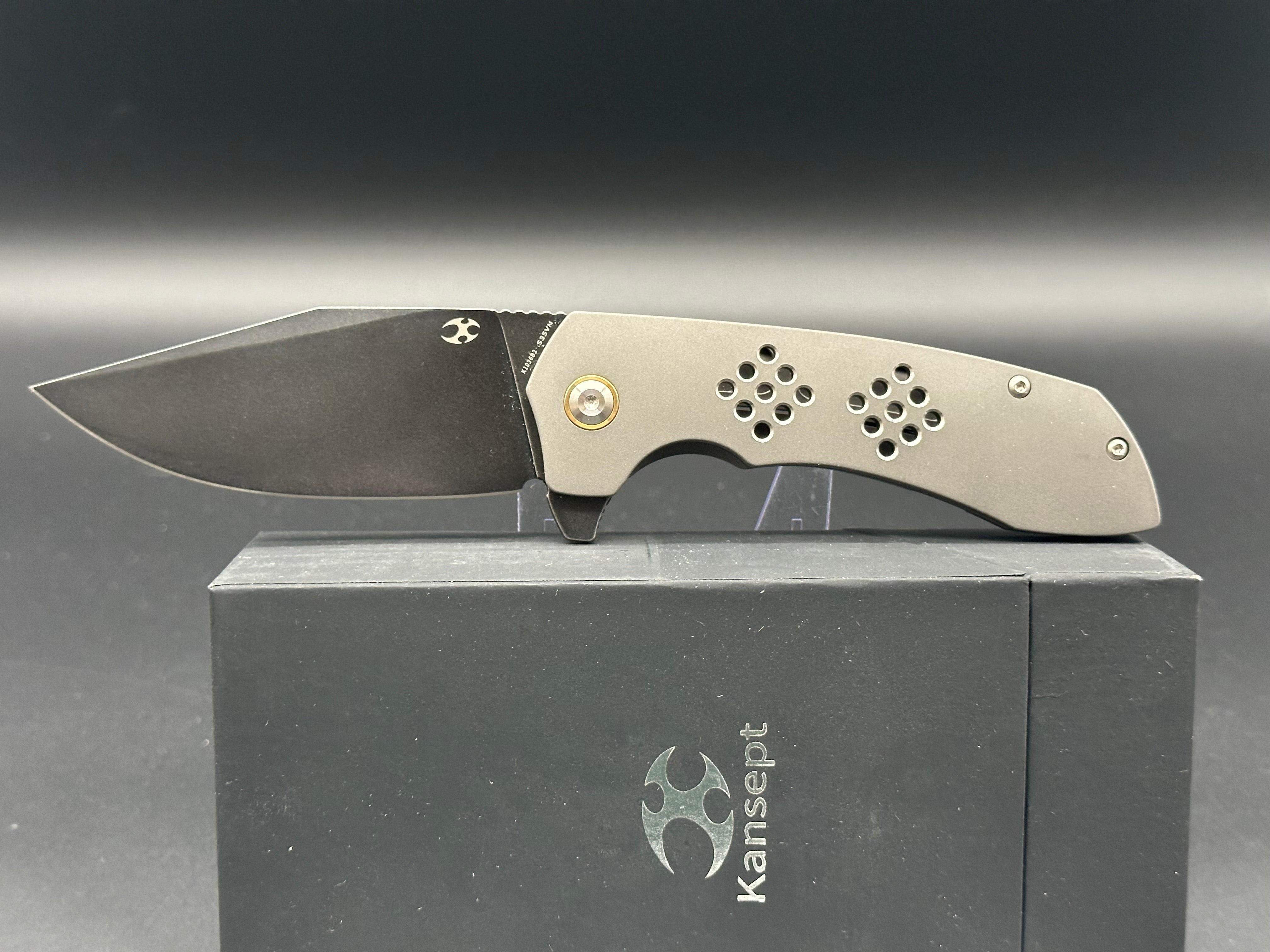 KANSEPT ENTITY Folding Knife - Premium S35VN Steel Blade with Titanium Handle, Black Stonewash Finish (Model K1036B2) - Perfect for Outdoor Adventures, Camping, and Everyday Carry (EDC)