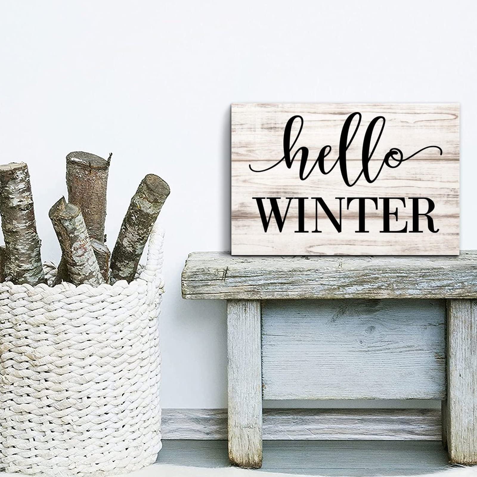 Farmhouse Wood Sign 'Hello Winter' - Rustic Wooden Hanging Wall Decor for Home, Cabin & Office | Seasonal Holiday Plaque for Christmas, Winter Decorations & Cozy Indoor Wall Art