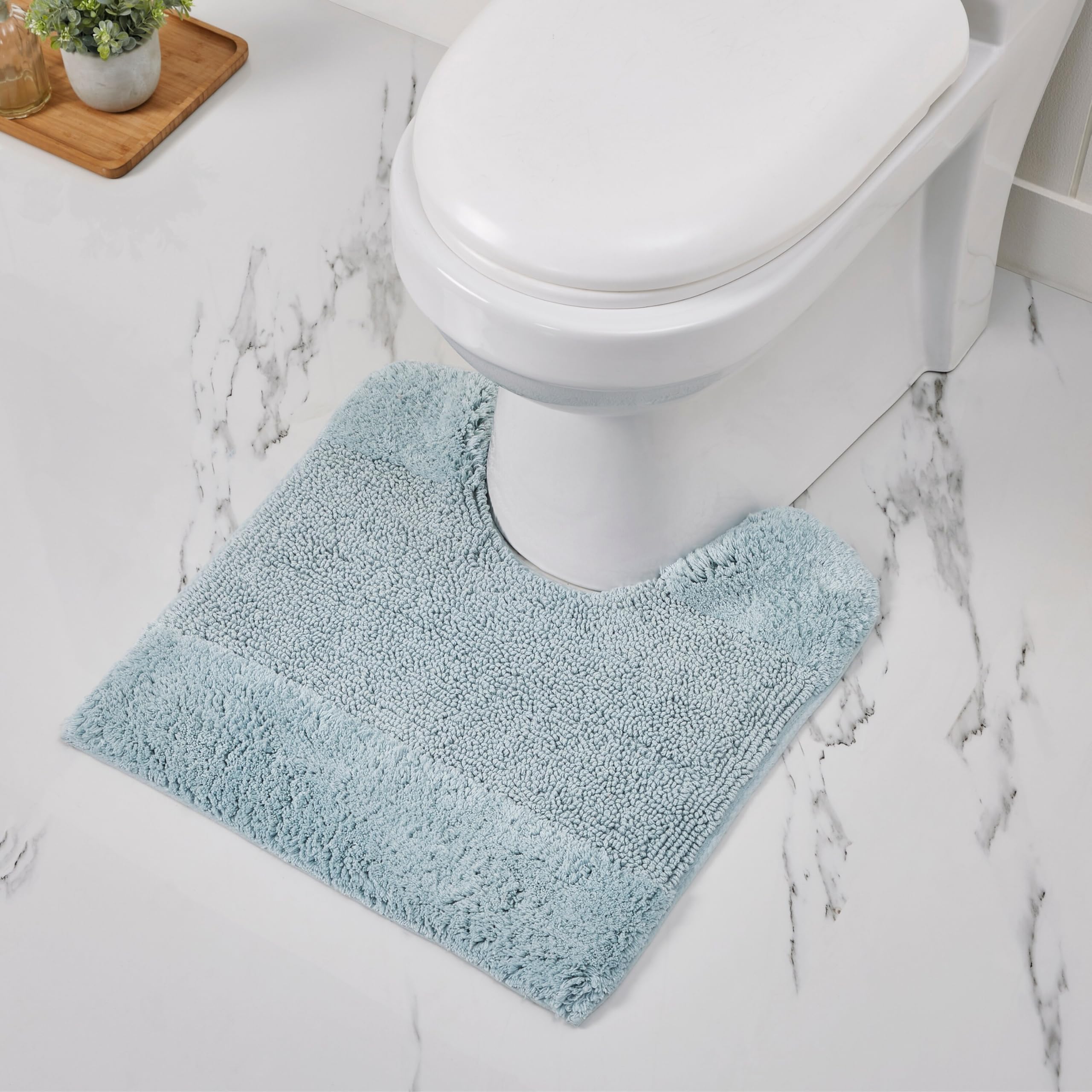 Premium 3-Piece Cotton Bathroom Rug Set - Non-Slip, Washable & Super Absorbent Bath Mats for Bathroom, Shower & Bathtub - Soft Blue Granada Collection - Perfect for Spa-Like Luxury at Home