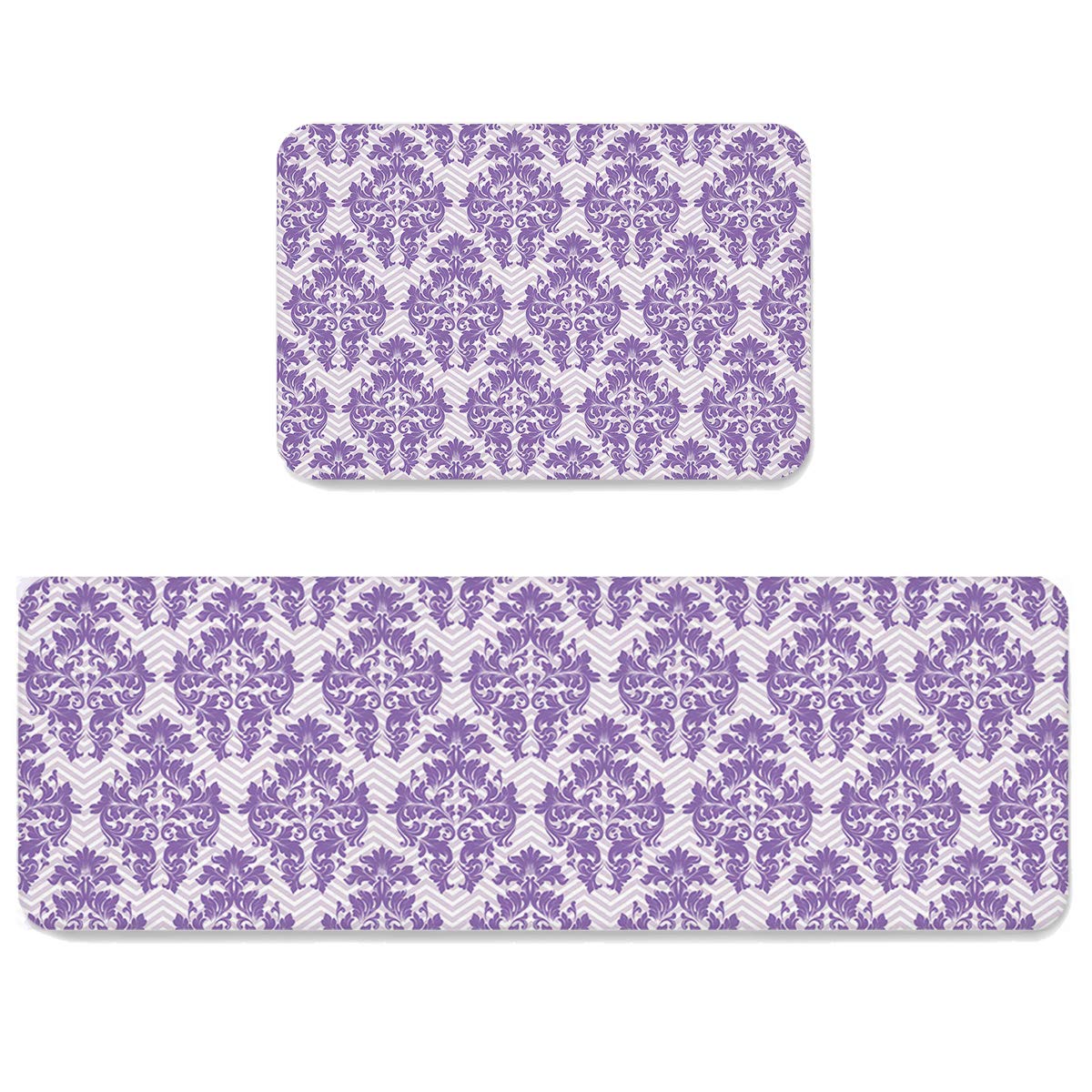 HELLOWINK Anti-Fatigue Kitchen Mat Set of 2 - Non-Slip Vintage Floral Chevron Design for Home, Office, Sink & Laundry Areas - Soft Floor Rug for Comfortable Standing (Purple) | Perfect for Cooking, Dishwashing & Long Work Hours