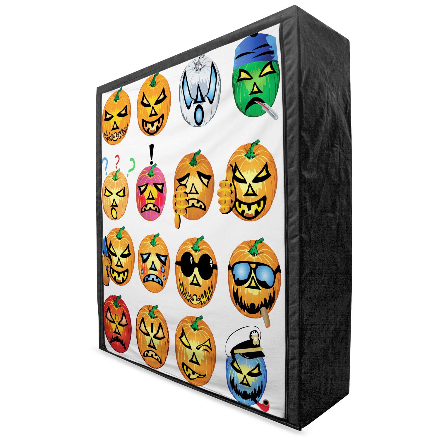 Ambesonne Halloween Portable Fabric Wardrobe with Shelves | Pumpkin Face Design Clothing Organizer | 59