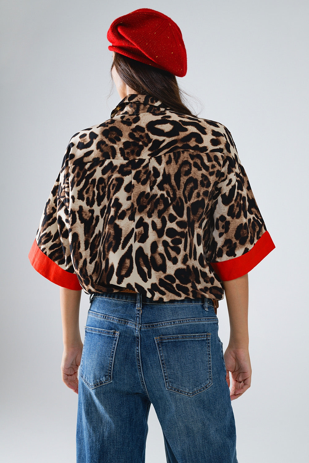 Leopard Print 3/4 Sleeve Blouse with Red Accents - Women's Fashion Top for Office, Party & Casual Wear