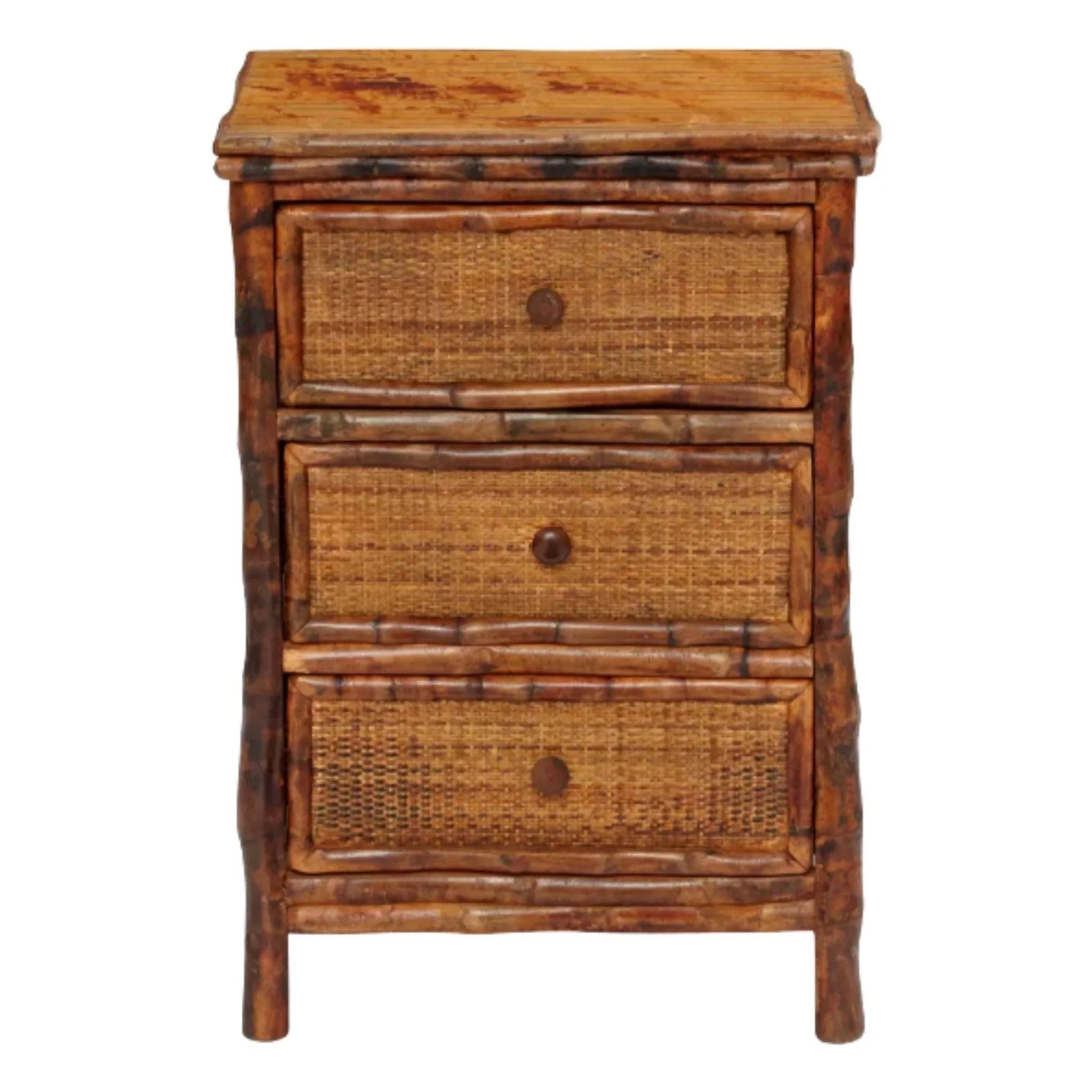 Vintage Tortoise Shell Pattern 3-Drawer Woven Rattan Nightstand - Perfect for Bedroom, Living Room, or Guest Room Decor
