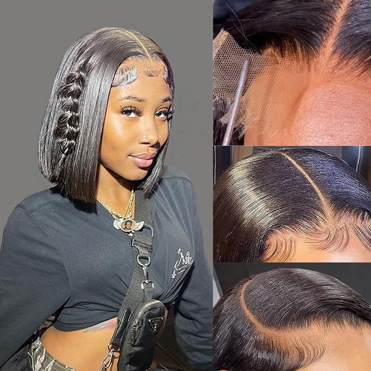 6x6 Human Hair Bob Wig - Glueless Lace Front Wig with Pre-Plucked Hairline & 150% Density - Short Straight Bob Wig in Black (12 Inch) for Women - Perfect for Daily Wear, Parties & Cosplay