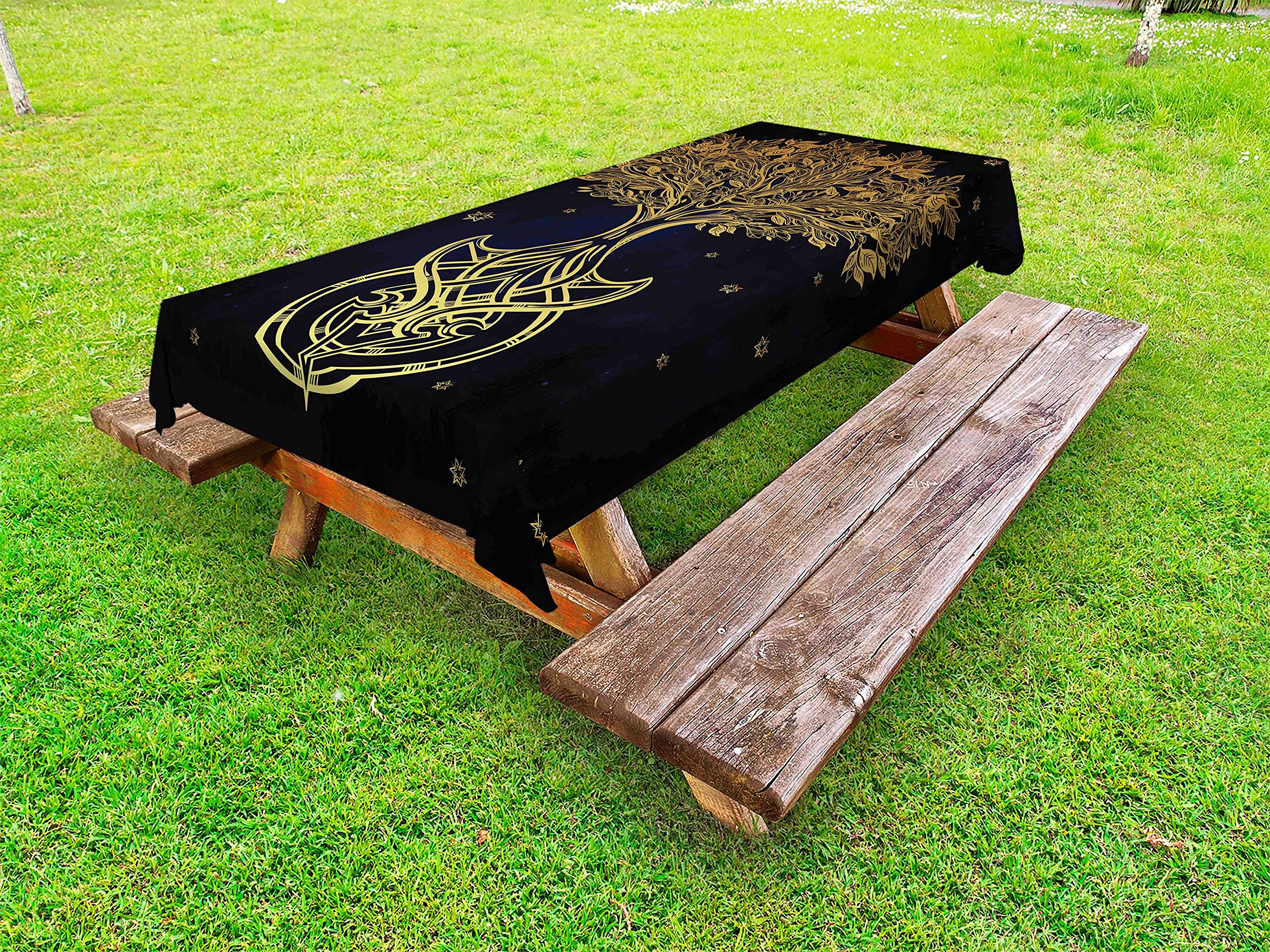Ambesonne Tree of Life Outdoor Tablecloth - Waterproof Washable Picnic Table Cover 58x84 Inches, Dark Blue & Yellow Bohemian Tribal Design for Garden, Patio, Camping & BBQ Parties