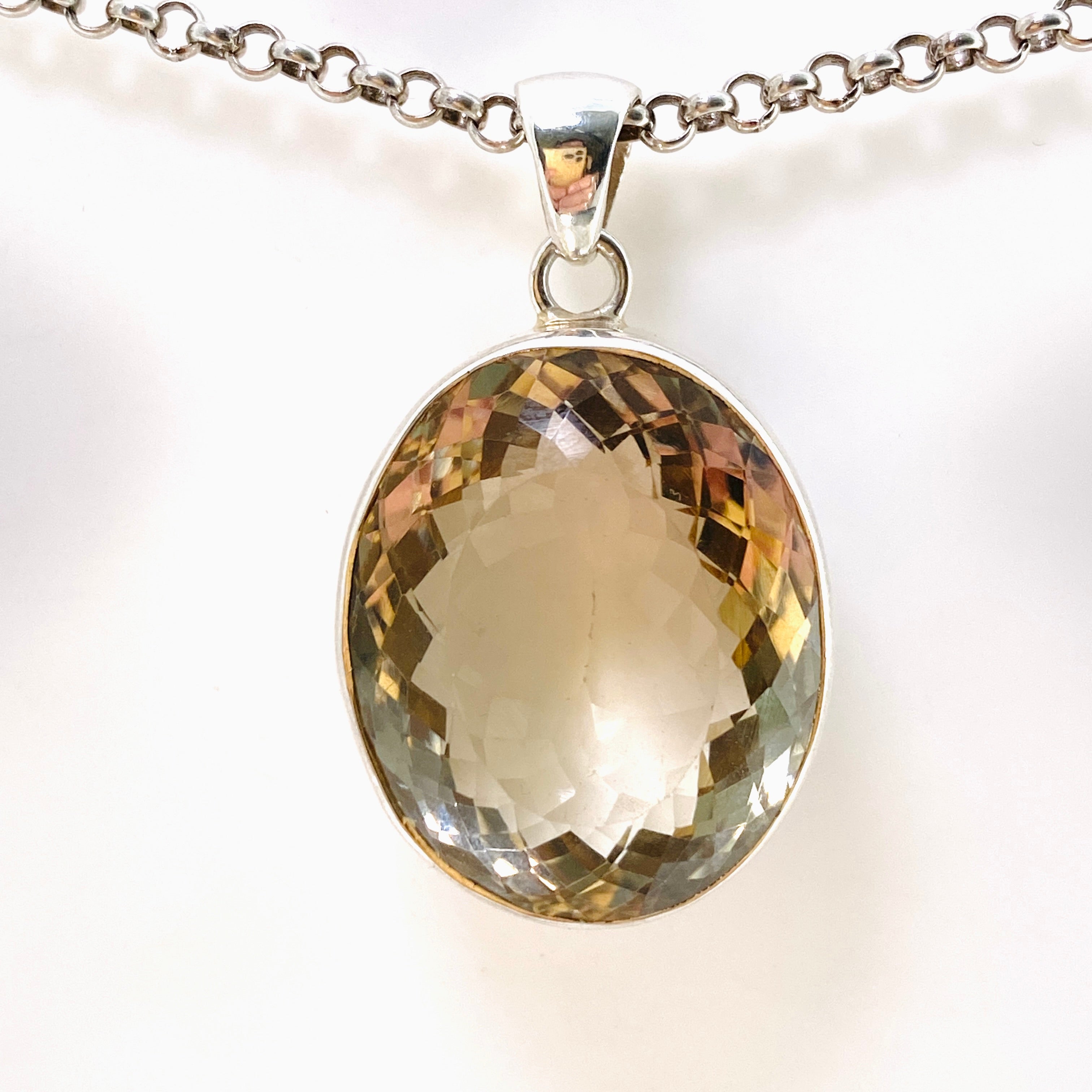 Smokey Lemon Quartz Oval Faceted Pendant Necklace - Natural Gemstone Jewelry for Women - Perfect for Everyday Wear & Special Occasions
