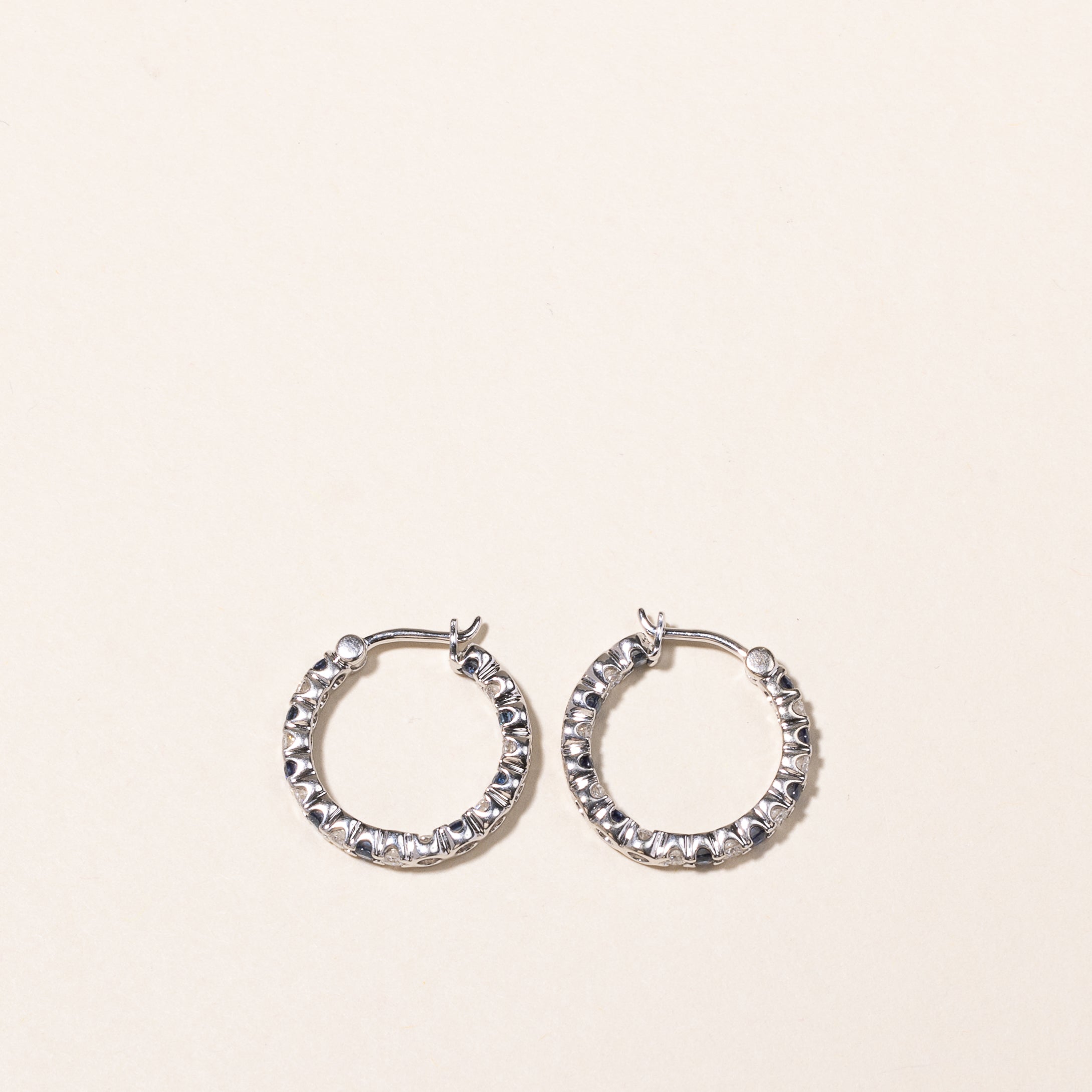 14K White Gold Sapphire and Diamond Hoop Earrings - 0.96ctw Sapphires & 0.82ctw Diamonds | Elegant Dangle Earrings for Women | Perfect for Weddings, Parties & Special Occasions