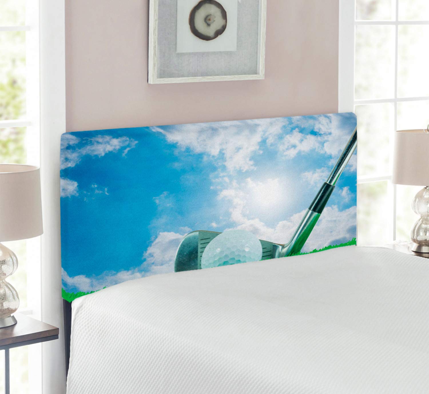 Lunarable Golf Themed Upholstered Headboard - Twin Size with Memory Foam, Green Blue White Design | Perfect for Sports Enthusiasts Bedrooms & Game Room Decor