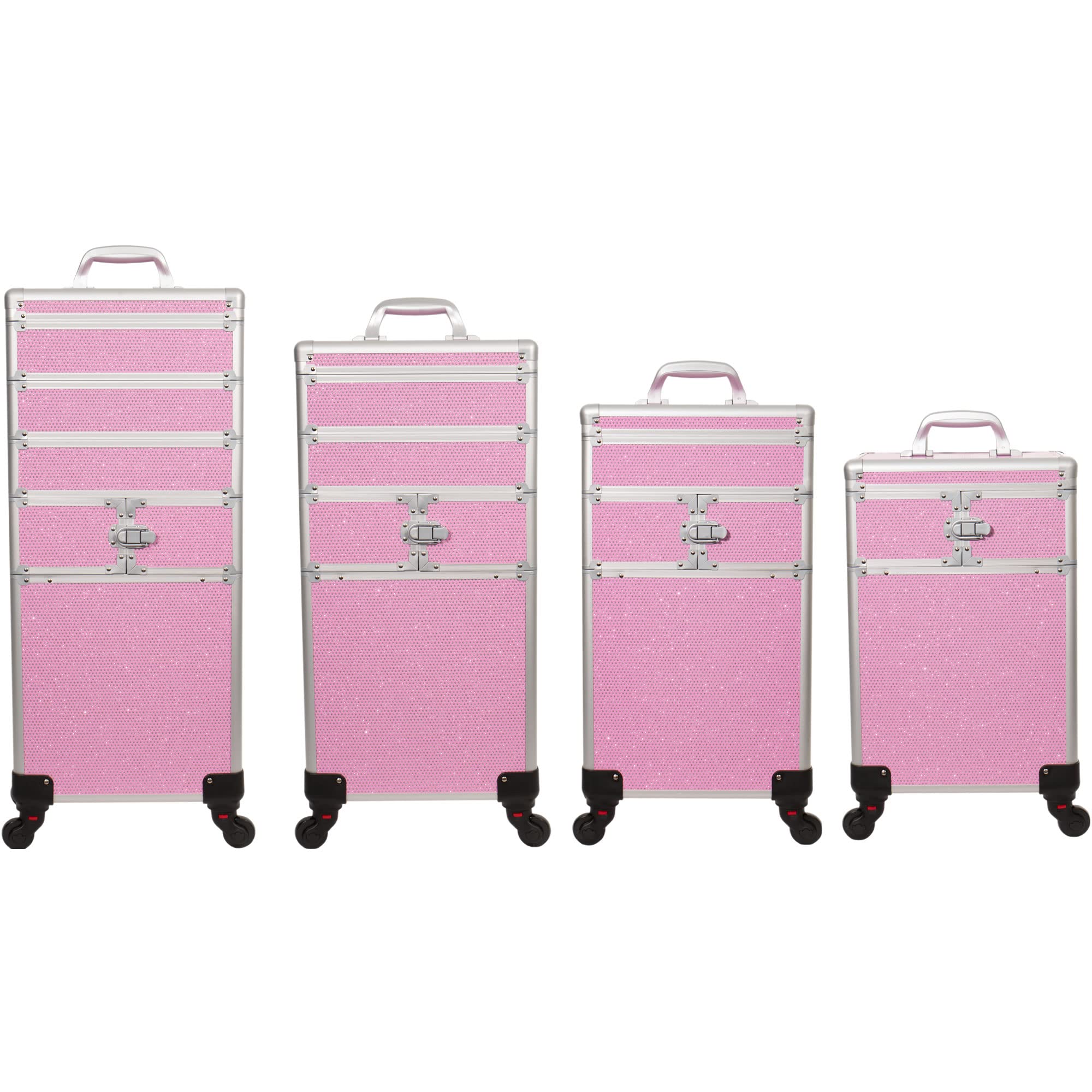 9-in-1 Professional Interchangeable Rolling Makeup Train Case with Organizer Trays & Extra Lid - Perfect for Salon, Travel & Home Cosmetic Storage
