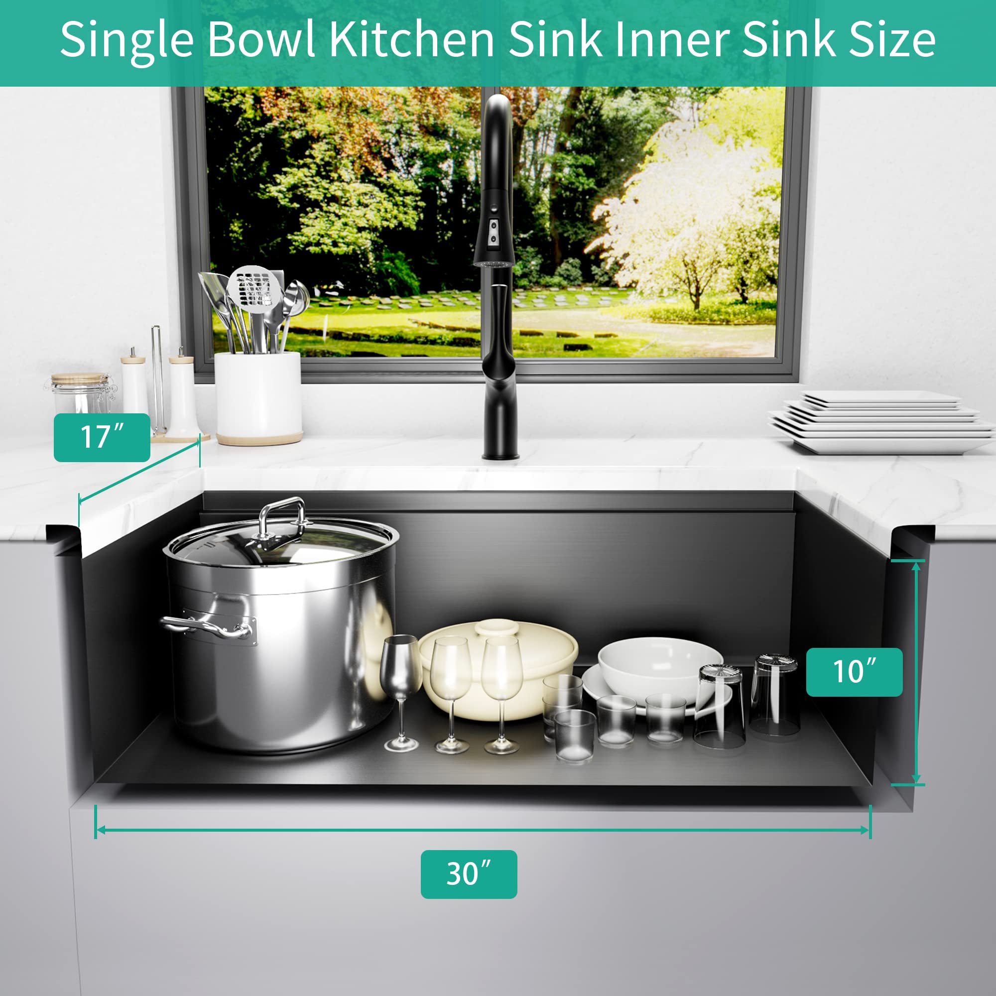 LQS 32 Inch Black Undermount Kitchen Sink - 16 Gauge Stainless Steel Workstation Sink with Accessories (32”x19”) | Deep Single Bowl for Modern Kitchens | Perfect for Meal Prep, Dishwashing & Entertaining