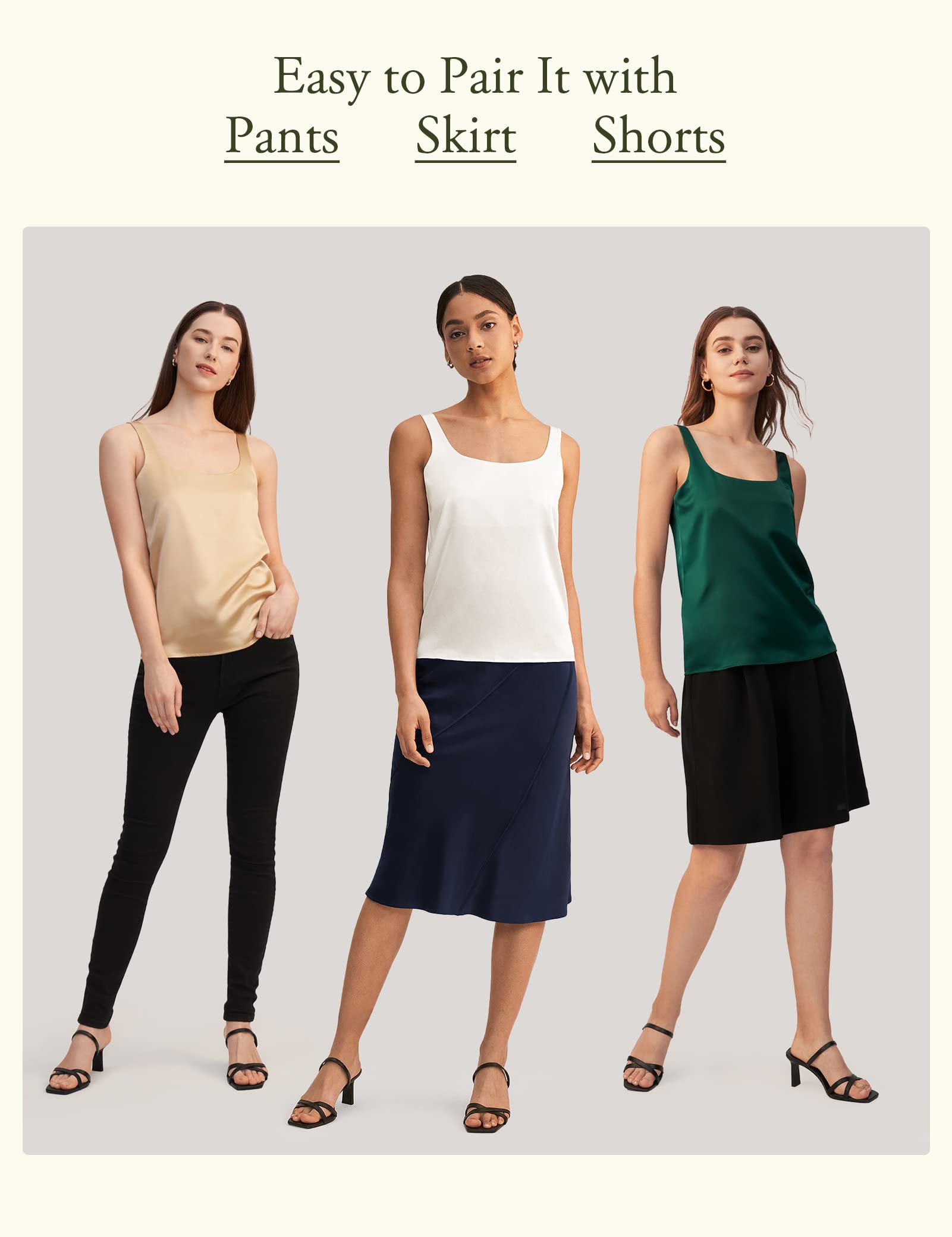 LilySilk 100% Pure Mulberry Silk Camisole for Women - U Neck U Back Soft & Breathable Silk Tank Top - Sleeveless Cami Tops for Summer - Perfect for Layering, Sleepwear & Casual Outfits