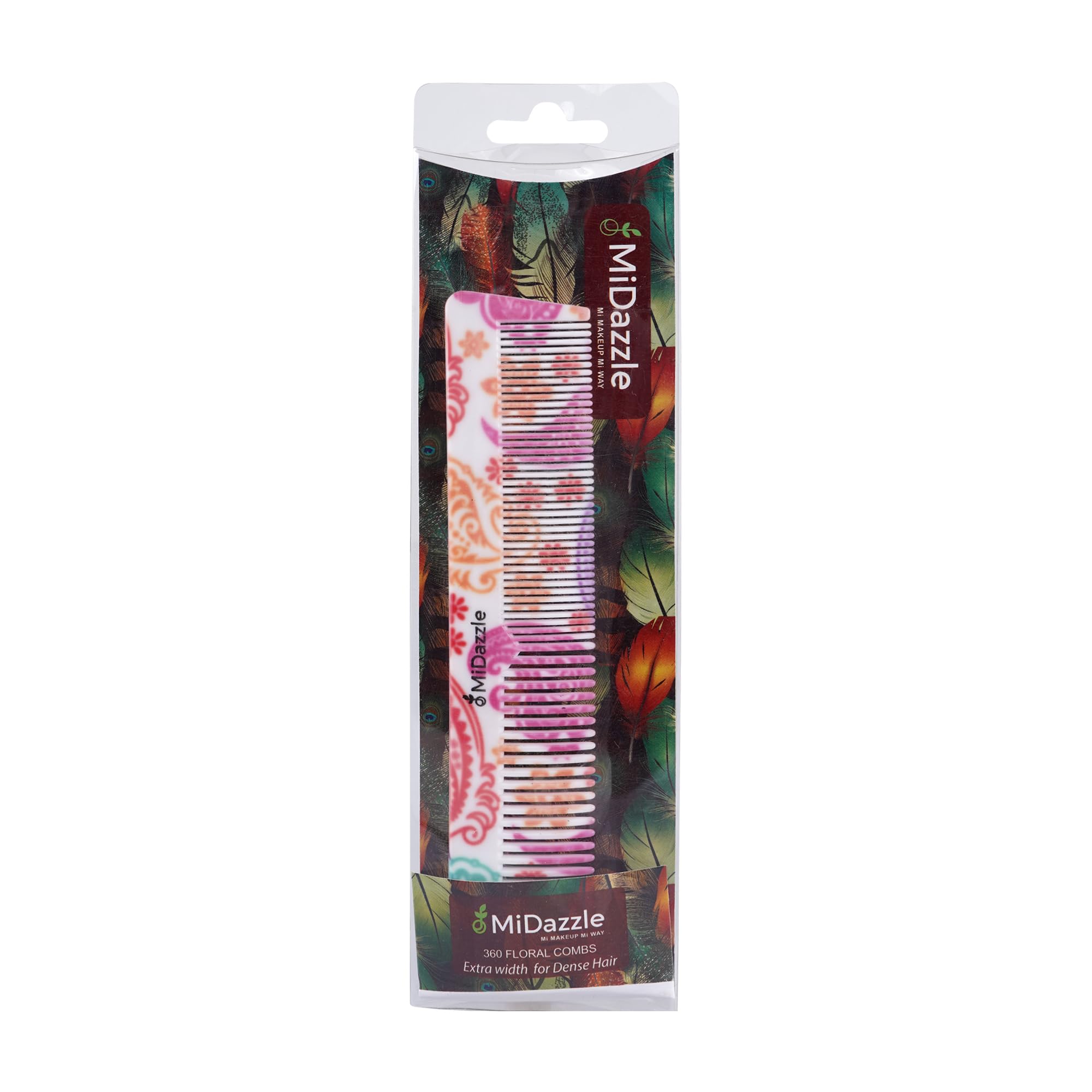 Midazzle 360 Floral Dual Teeth Comb - Medium Hair Styling Brush for Women & Men - Perfect for Detangling, Styling & Volume Boosting (Home, Salon & Travel Use)