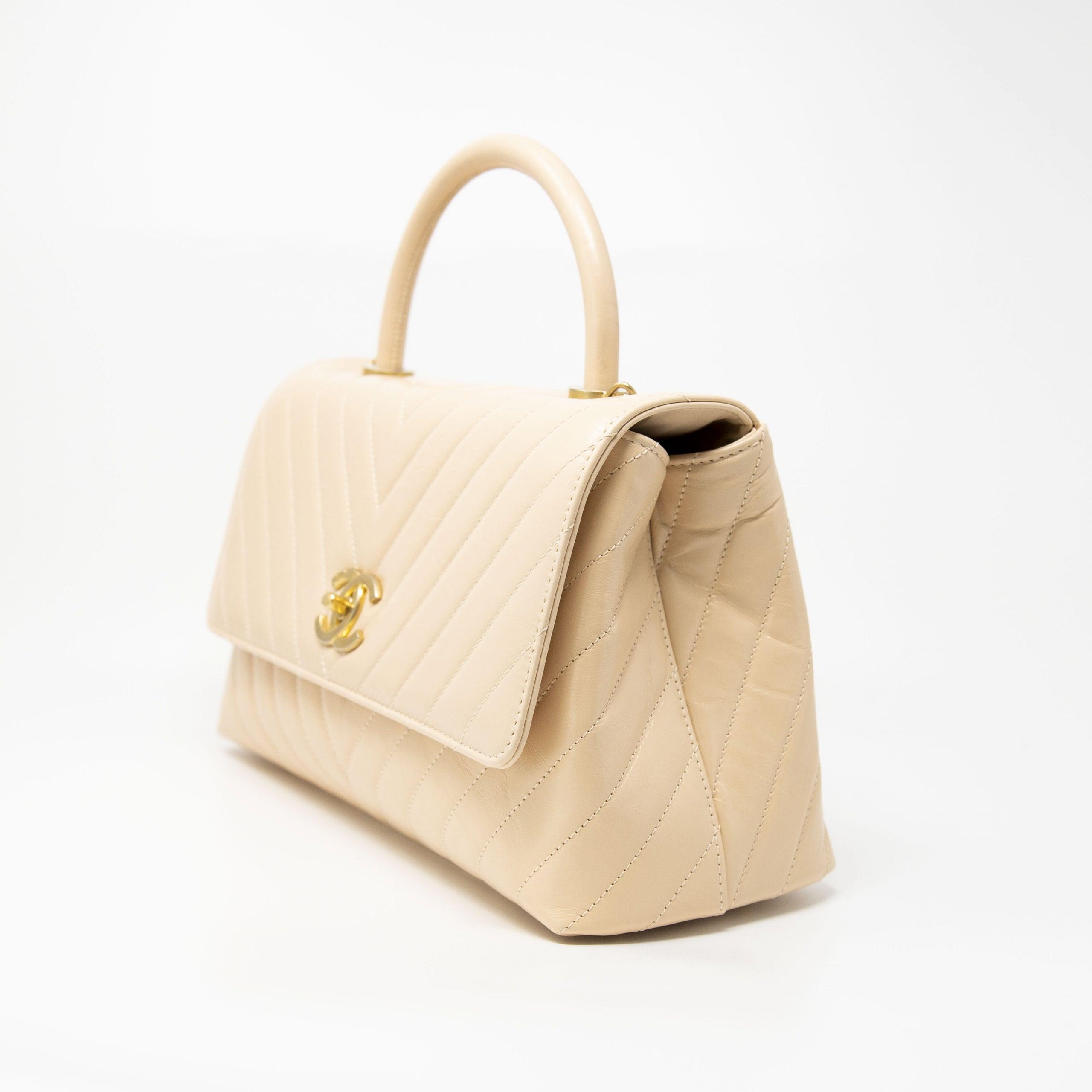 Chanel Beige Medium Coco Handle Bag - Classic Quilted Leather Crossbody & Shoulder Purse for Women | Perfect for Work, Date Night & Special Occasions