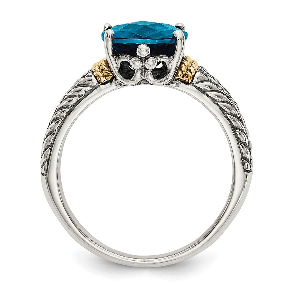 925 Sterling Silver & 14K Yellow Gold London Blue Topaz Ring for Women - Elegant Fine Jewelry Gift for Her, Anniversary, Birthday & Special Occasions