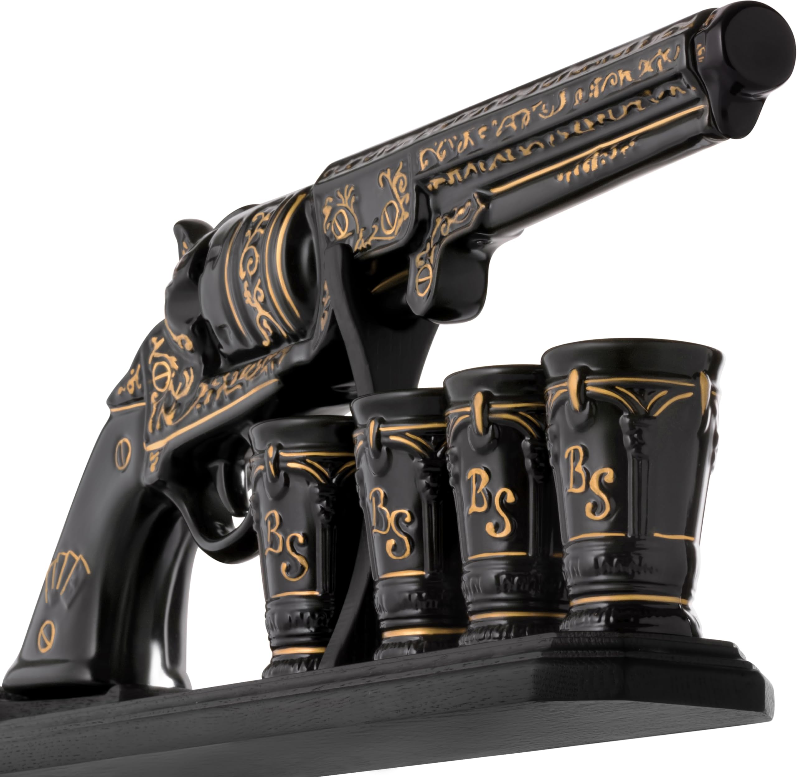 Ceramic Pistol Gun Whiskey Decanter Set with 4 Shot Glasses - 500ml Tequila & Scotch Alcohol Gift Set for Men - Perfect for Bourbon, Whiskey, or Tequila Tasting Parties, Man Cave Decor, and Unique Gifts for Gun Lovers