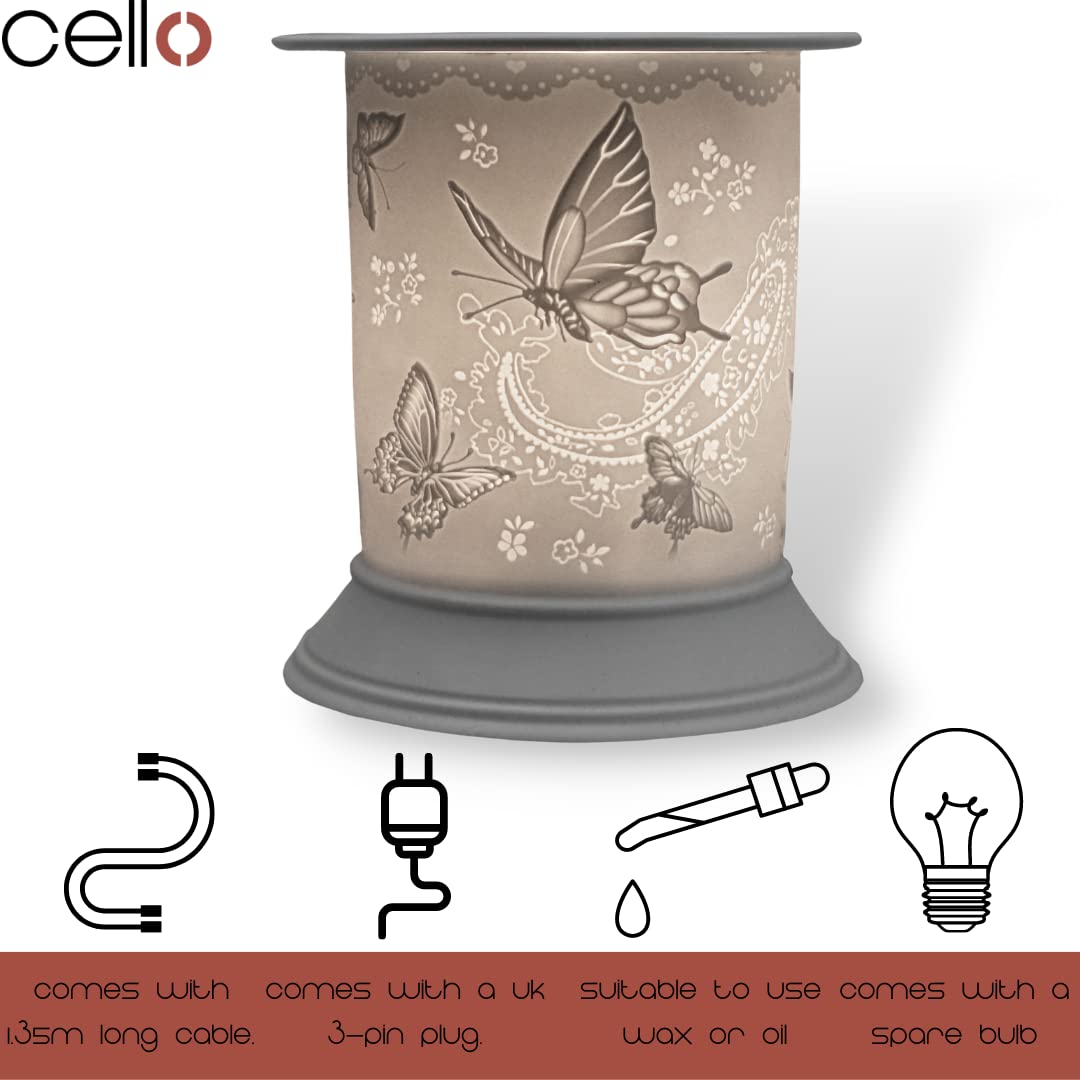 Electric Wax Warmer with Porcelain Cello Design & Silk Wings - Perfect for Aromatherapy, Home Decor, and Relaxation Spaces