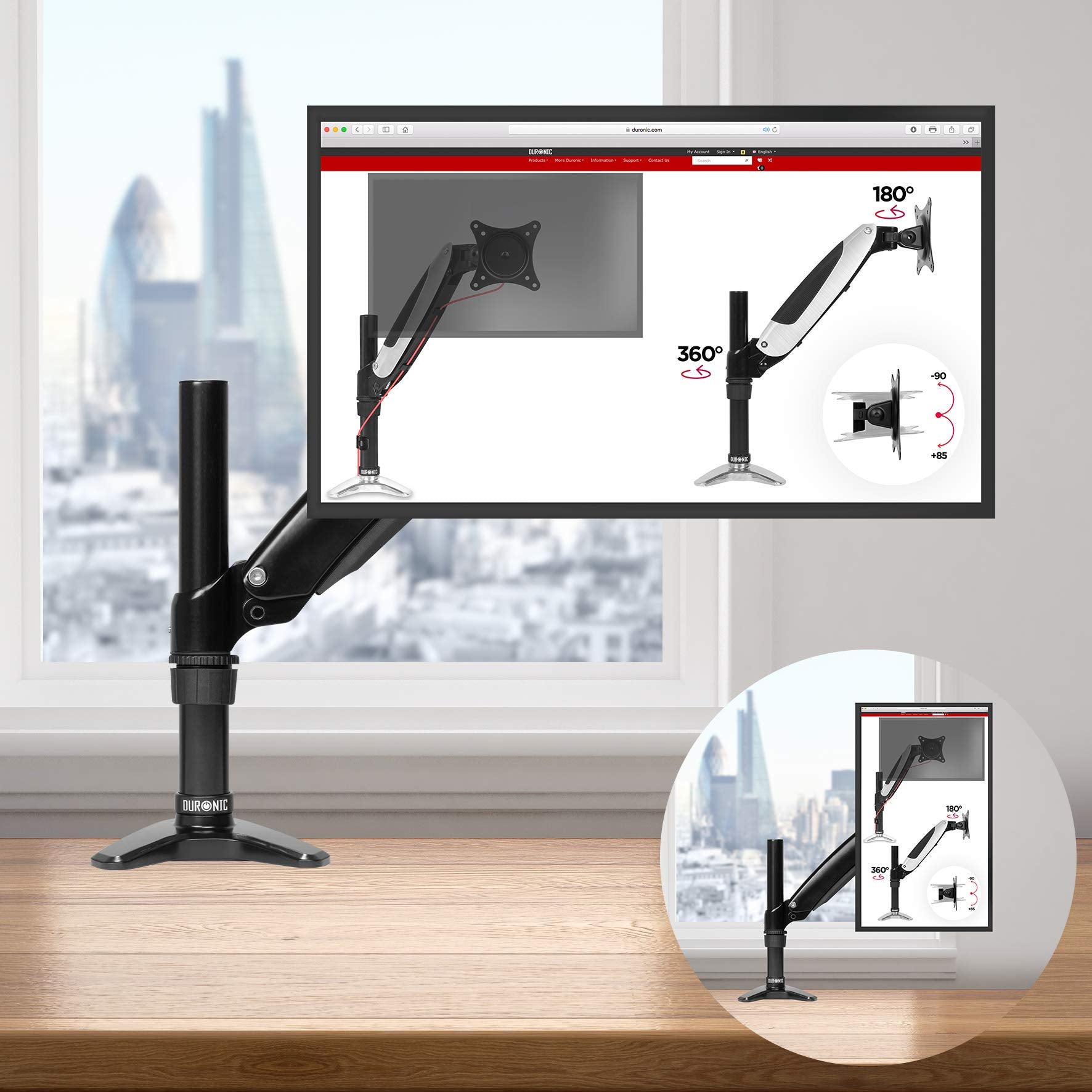 Duronic DM551X1 Single Monitor Arm Stand - Adjustable Aluminum Desk Mount for 15-27