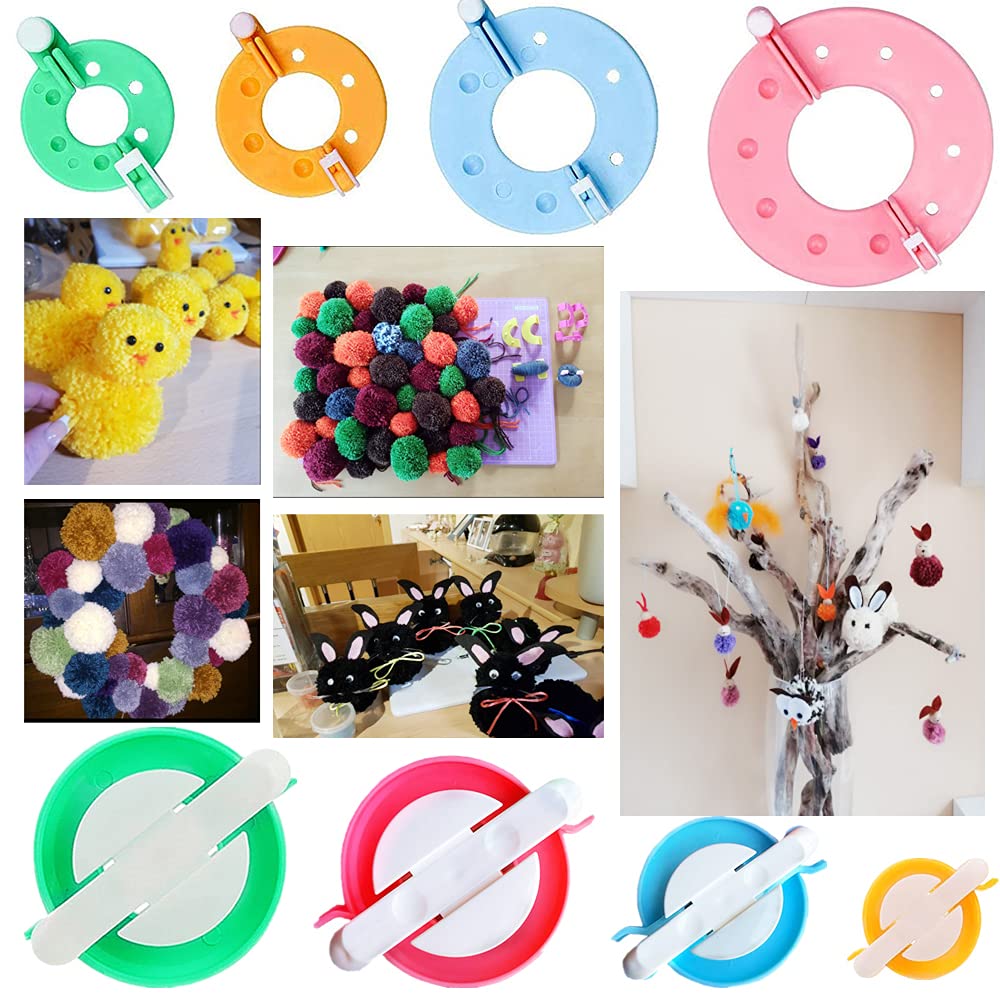 Premium Pom Pom Maker Kit - 30pcs DIY Craft Set with 8 Pom Pom Makers, 2 Scissors, 10 Plastic Needles & 10 Knitting Stitch Markers - Perfect for Wool Yarn Knitting, DIY Projects & Handmade Gifts - Great for Crafters, Knitters & Beginners