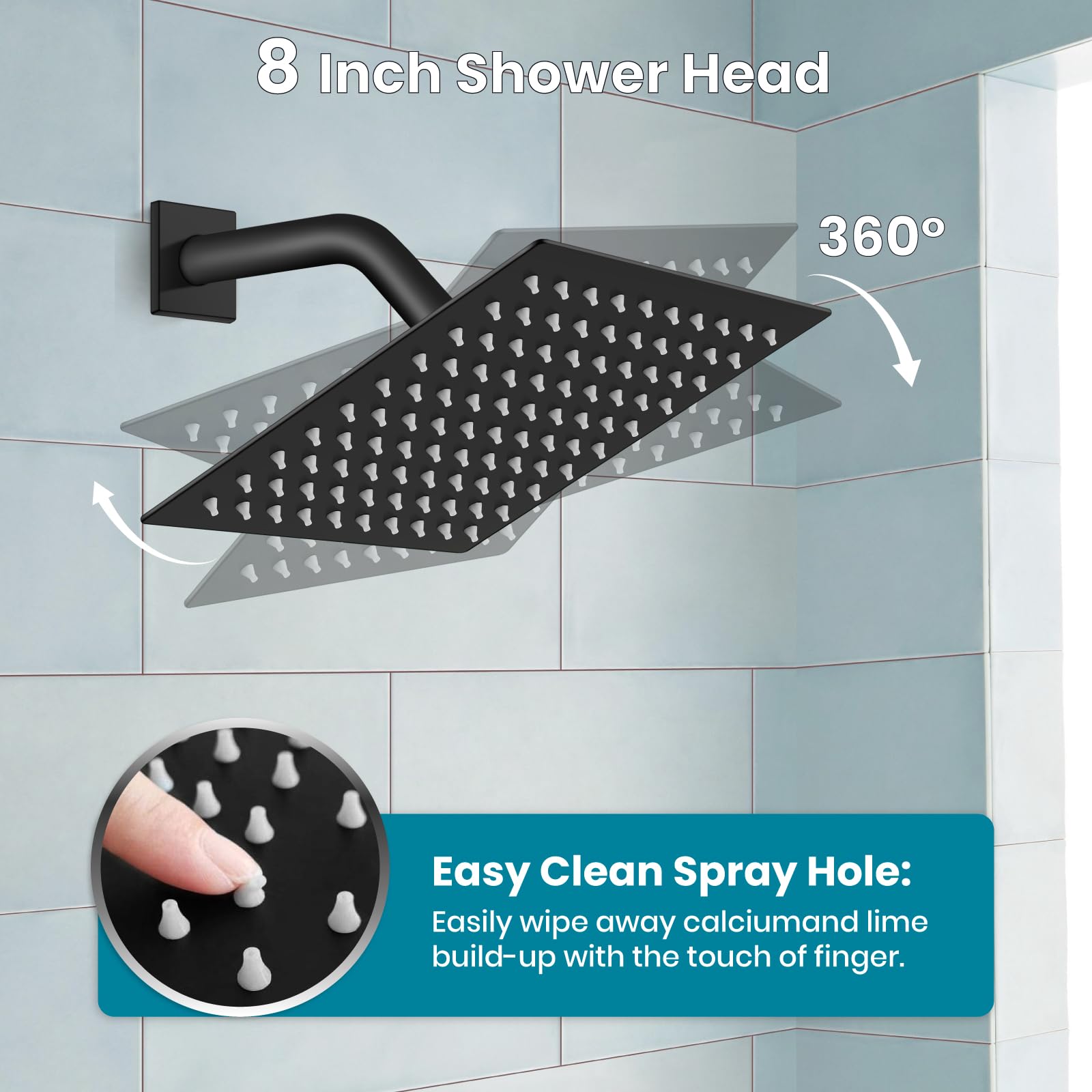 Gotonovo 3-Function Wall Mounted Shower Faucet Combo Set - 8 Inch Matte Black Rainfall Shower Head with Handheld Spray, Tub Spout & Rough-in Valve Trim Kit for Bathroom Renovation & Spa-Like Experience