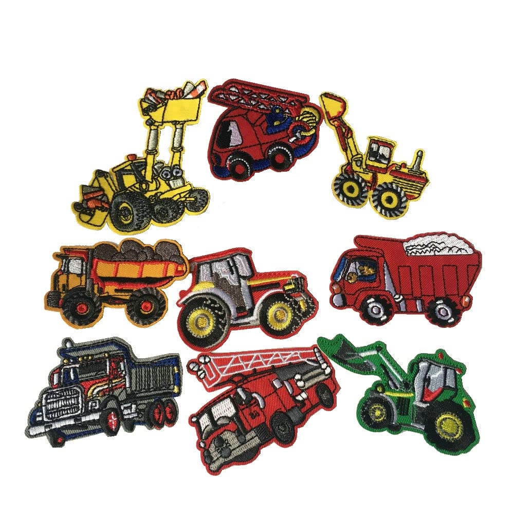 9pcs Construction Vehicle Truck Iron-On Embroidery Patches for DIY Jackets, Hats & Backpacks - Durable Appliques for Kids & Adults