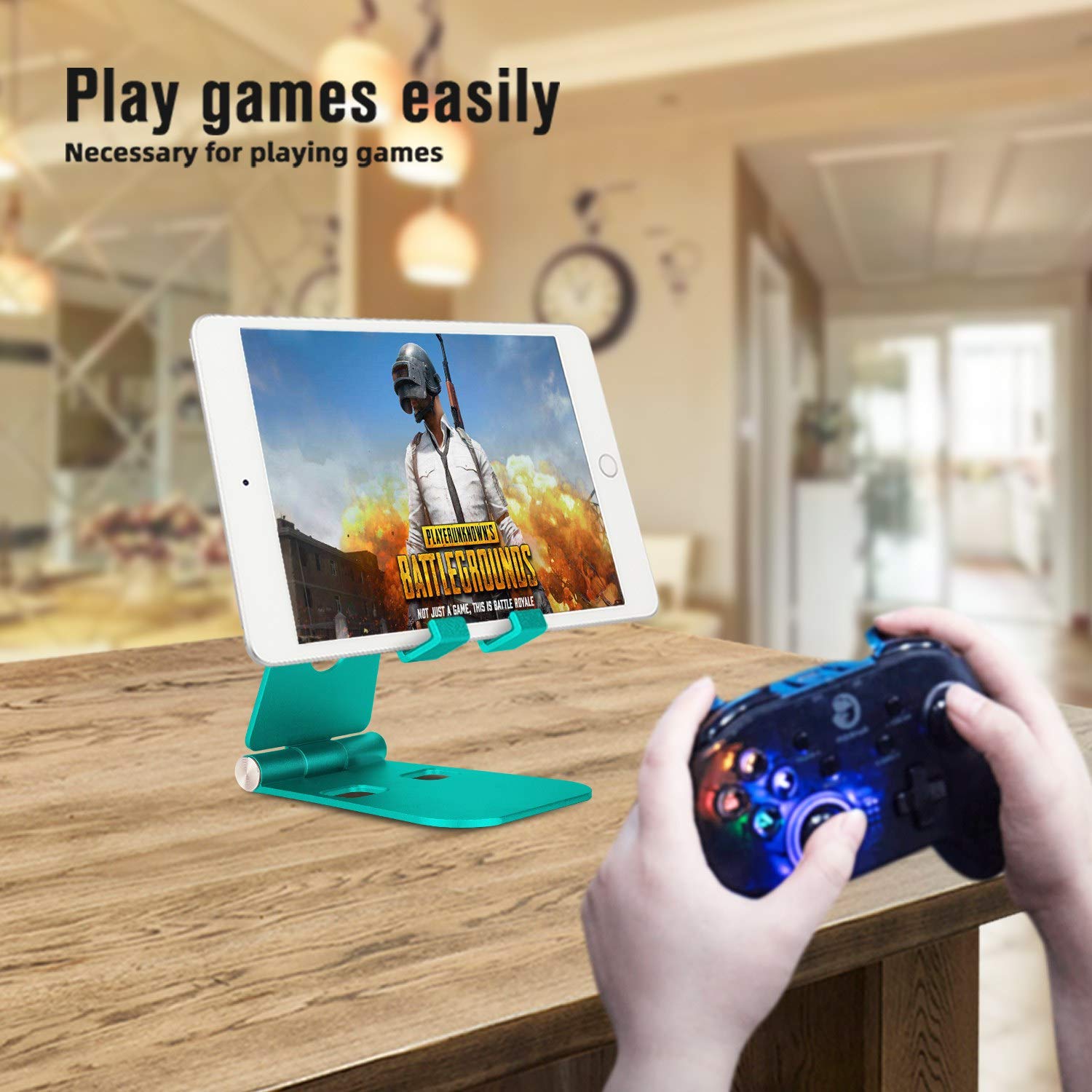 Adjustable Aluminum Phone Stand Holder - Foldable & Portable for iPhone, iPad, Kindle, Tablet (4-10 Inch) - Rose Gold & Spearmint Green - Perfect for Desk, Office, Travel & Video Calls
