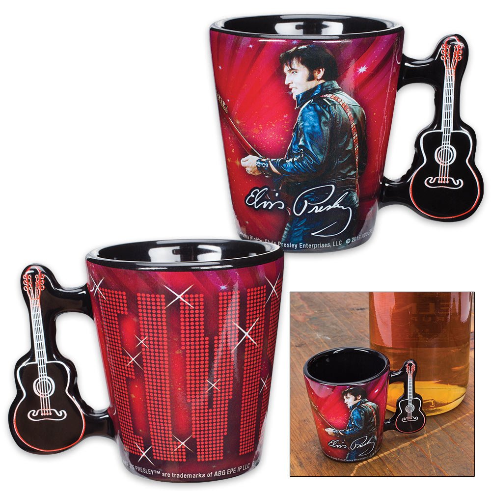 Elvis Shot Glass - '68 Name in Lights With Guitar Handle - Perfect for Elvis Fans, Collectibles, and Party Favors - Great for Themed Parties, Gifts, and Bar Decor