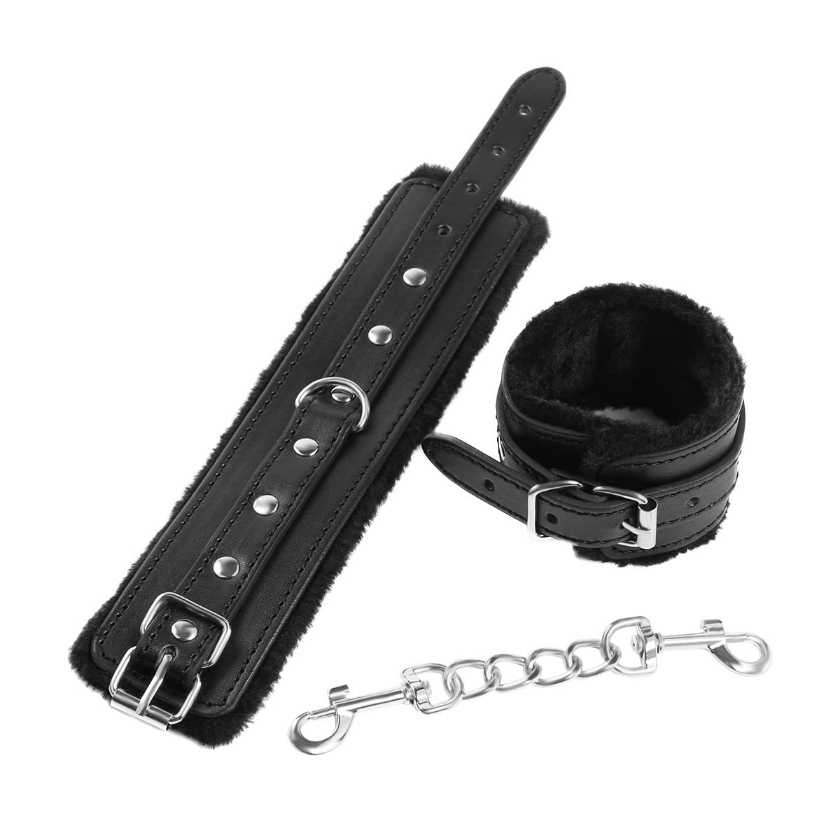 Punk Goth Leather Handcuffs with Soft Plush Lining - Adjustable Wrist Cuffs for Men & Women, Detachable Role Play Accessories for BDSM, Bedroom Yoga, Fitness & Exercise - by iZEN