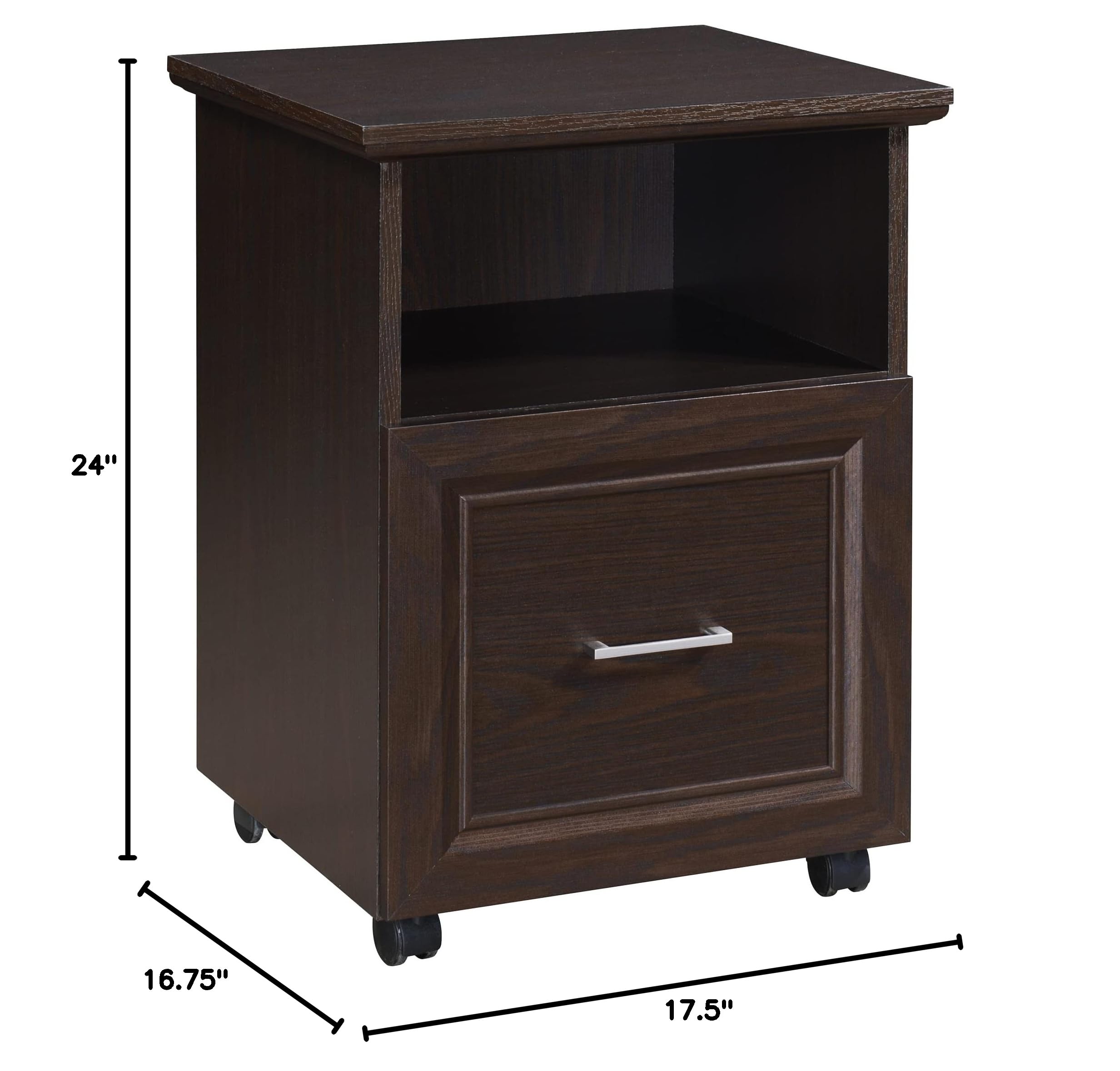 OSP Jefferson Rolling File Cart & Printer Stand with Lockdowel System - Espresso Finish Mobile Office Organizer for Home & Business Workspaces