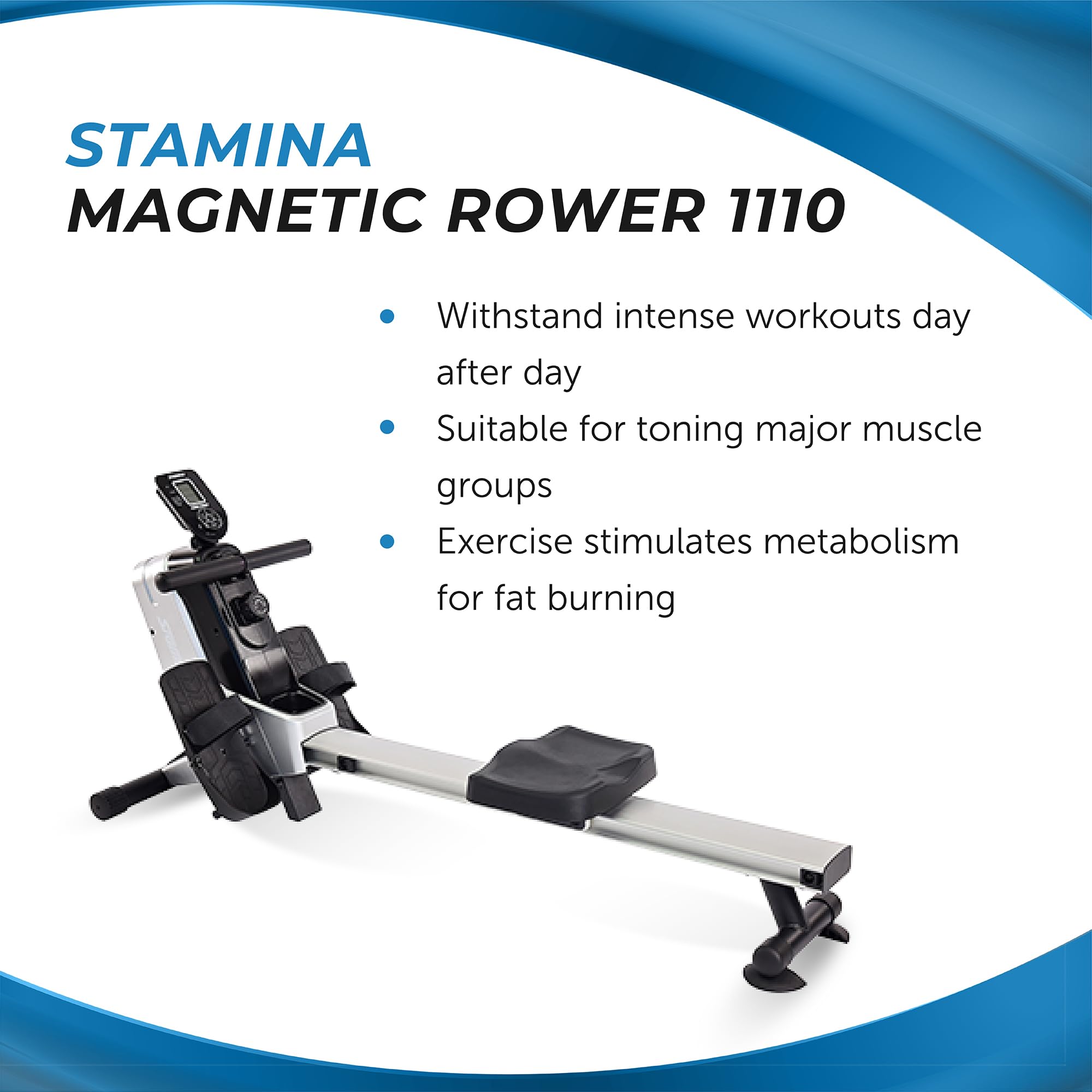 Stamina Magnetic Rowing Machine for Home Gym - Smart Workout App & Adjustable Magnetic Resistance - Supports Up to 250 lbs - Perfect for Cardio, Strength Training & Full-Body Workouts