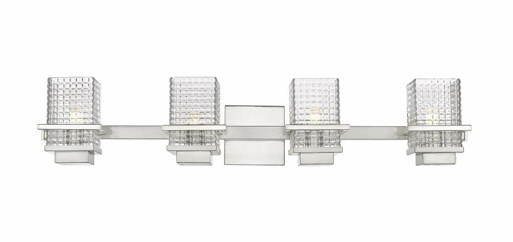 Wellfleet 33 Inch 4-Light LED Bathroom Vanity Light Fixture in Satin Nickel with Clear Glass Shades - Perfect for Bathroom, Powder Room, and Dressing Area Lighting
