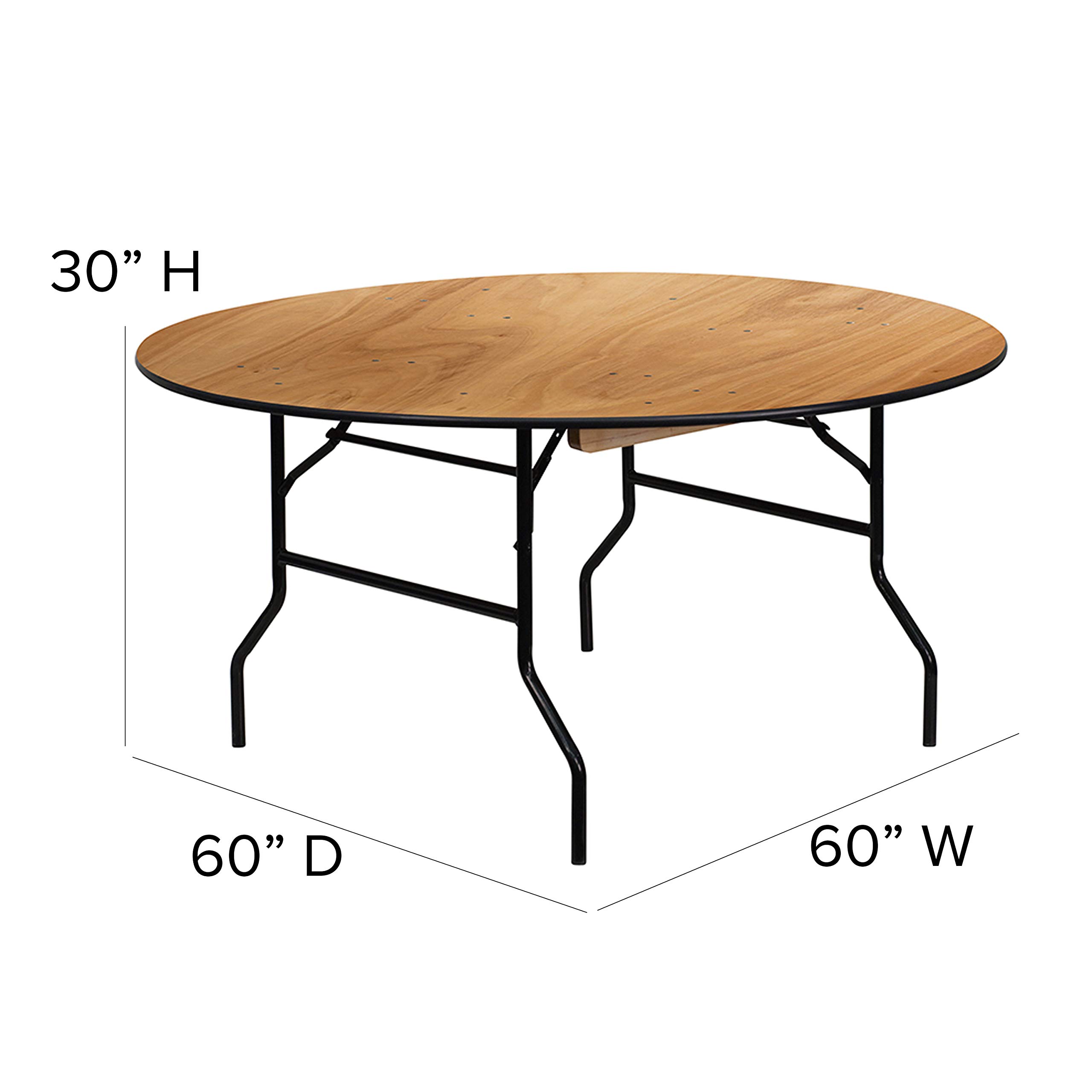 Flash Furniture Furman 5' Round All-Occasion Wood Folding Event Table - Foldable Round Portable Banquet Table with Wooden Top, Natural/Black - Perfect for Parties, Weddings, Meetings & Outdoor Events