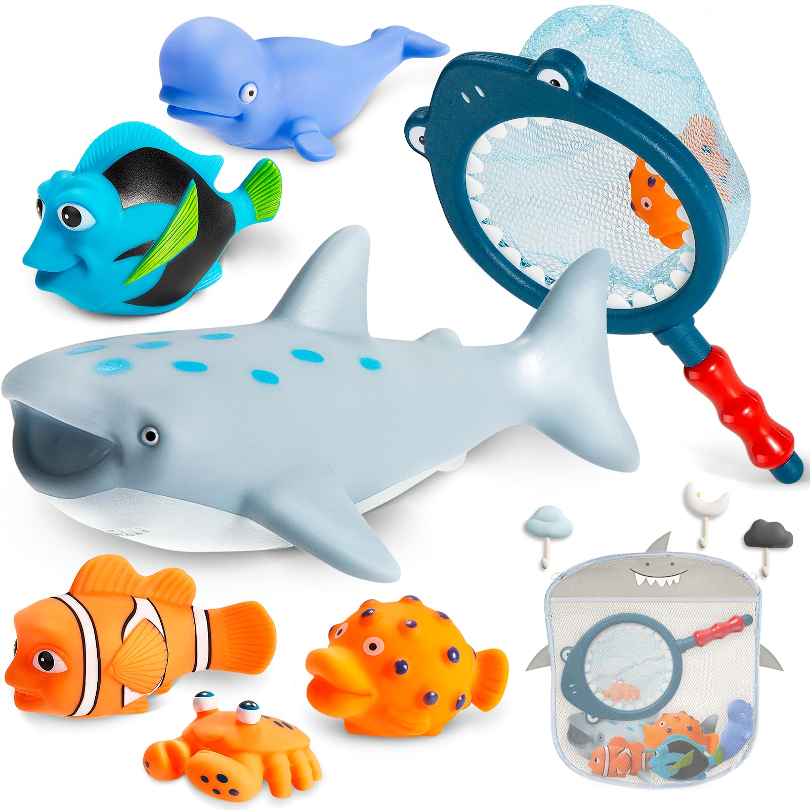 **Mold-Free Bath Toys for Toddlers 1-3 Years | No-Hole Water Toys for Infants 6-12 Months | Includes Storage Bag | Baby Shark Pool, Bathtub & Beach Toys | Perfect Gift for Boys & Girls | Fun for Bath Time, Swimming & Outdoor Play**