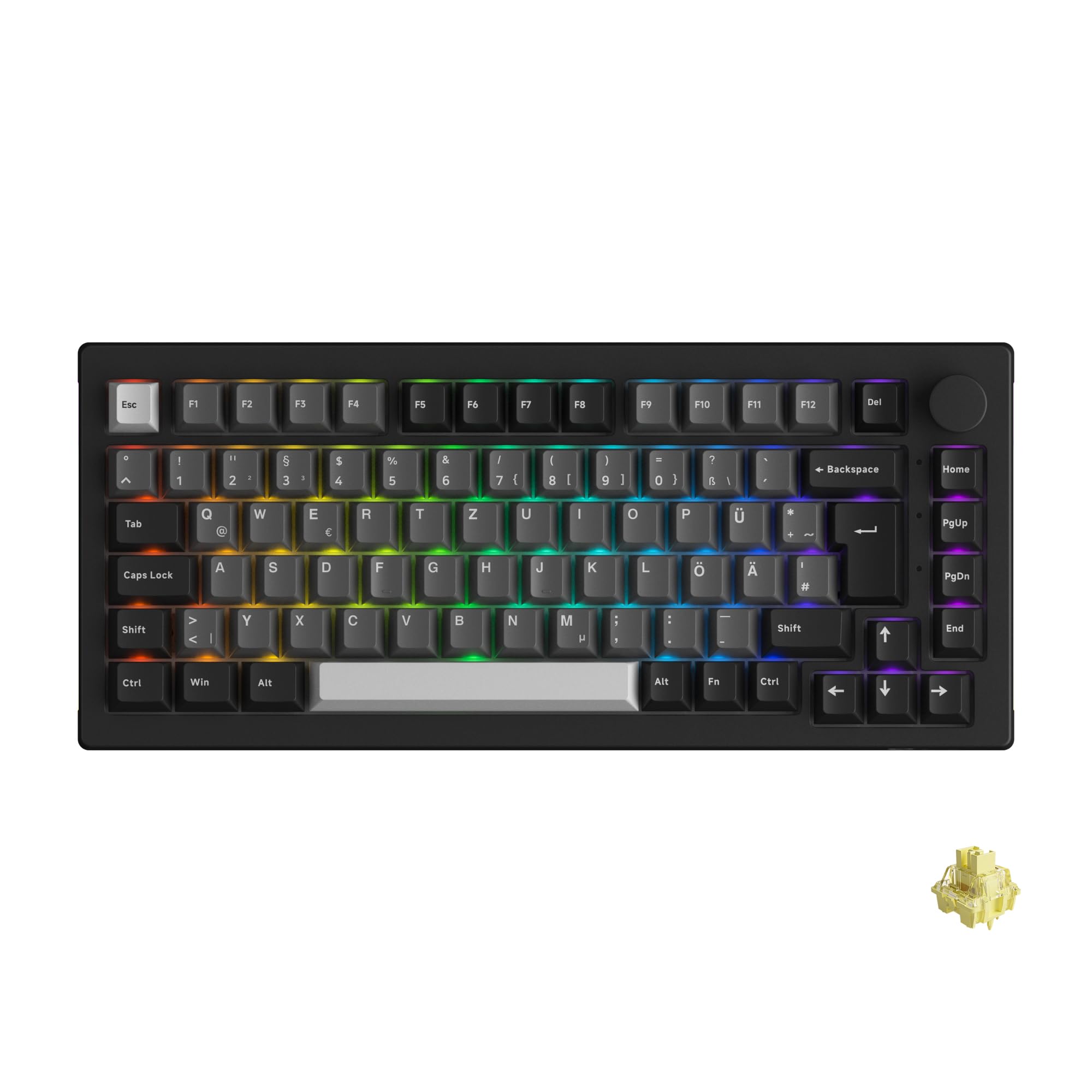 Akko 5075B Plus Wireless Mechanical Keyboard - 75% Gasket-Mounted Design, 3-Mode Connectivity (Bluetooth/2.4G/Wired), Hot-Swappable Linear Switches, Cherry PBT Keycaps, Rotary Knob - DE/UK Layout for Windows & Mac (Black & Silver) - Perfect for Gaming, Office Work & Typing Enthusiasts