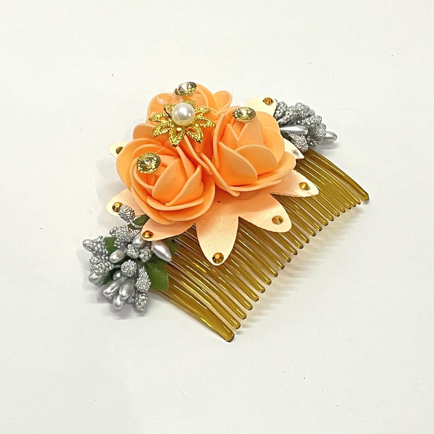 Stylish Women's Hair Accessories - GuruEmbelish Bridal Bun Comb Clips with Floral Design for Weddings & Special Occasions (Orange) | Perfect for Updos, Prom & Formal Events