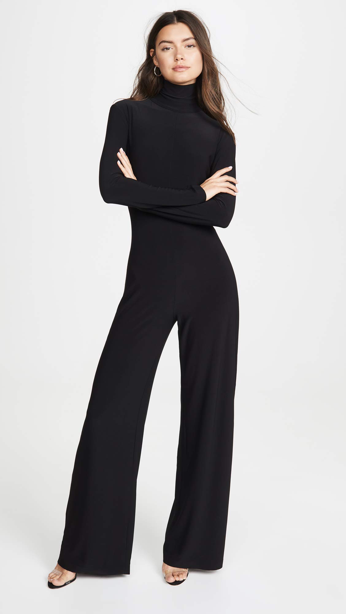 Norma Kamali Women's Long Sleeve Turtleneck Jumpsuit | Slim Fit One Piece Romper | Casual & Office Wear | Perfect for Work, Date Night & Fall Outfits