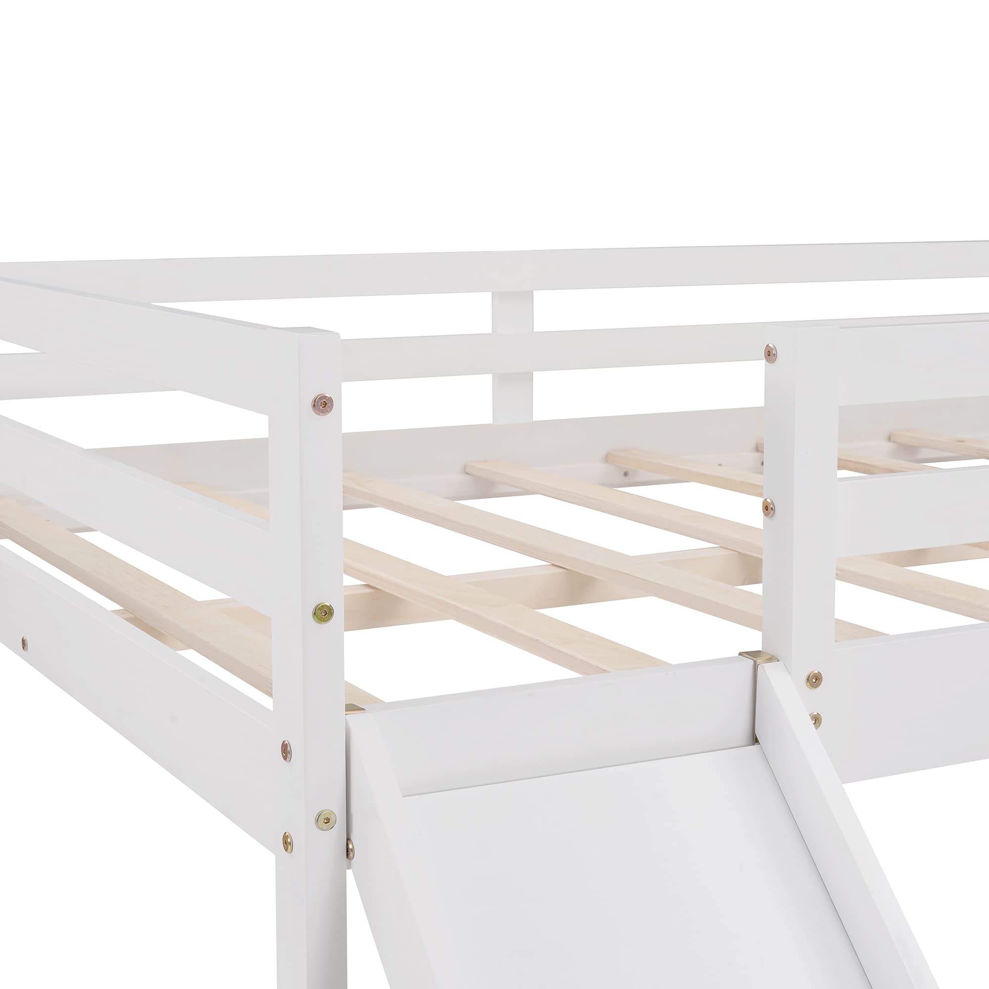 Harper & Bright Designs Solid Wood Full Loft Bed with Slide for Kids - Sturdy Wooden Bunk Bed Frame for Boys & Girls in White | Perfect for Small Bedrooms, Playrooms & Kids' Dorm Rooms