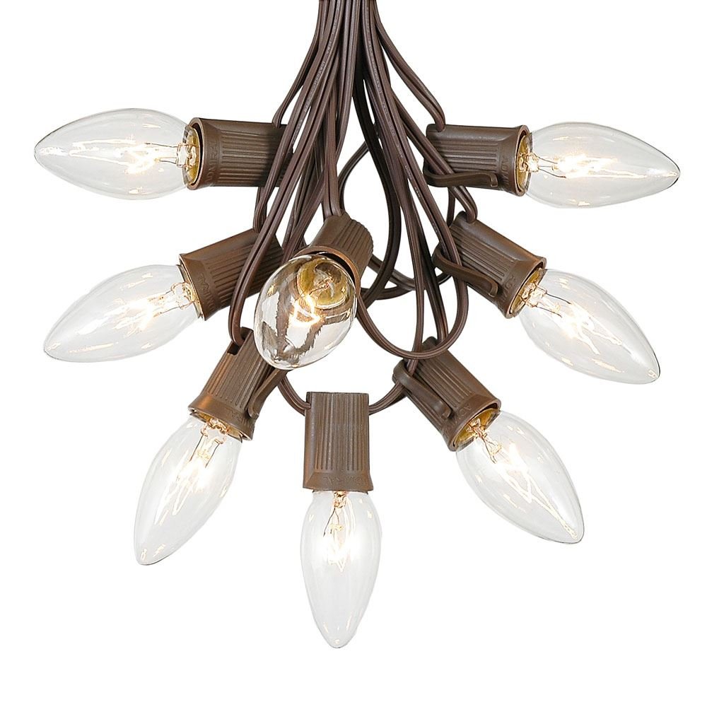 C9 Clear Christmas String Lights - 100ft Outdoor Hanging Roofline Patio Lights with Brown Wire - Perfect for Holiday Decor, Garden Parties & Backyard Events