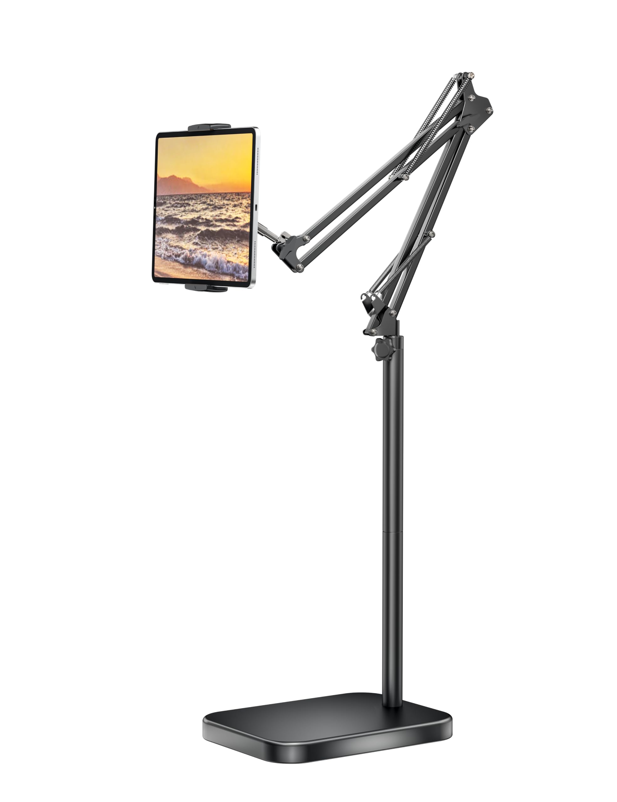 Adjustable Tablet Floor Stand with Heavy-Duty 11lb Base - Swivel & Height-Adjustable Arm Holder for iPad Pro/Air/Mini, Kindle, Galaxy Tab & Smartphones (4.7-13 inch) - Perfect for Home Office, Bedroom Reading & Hands-Free Video Calls