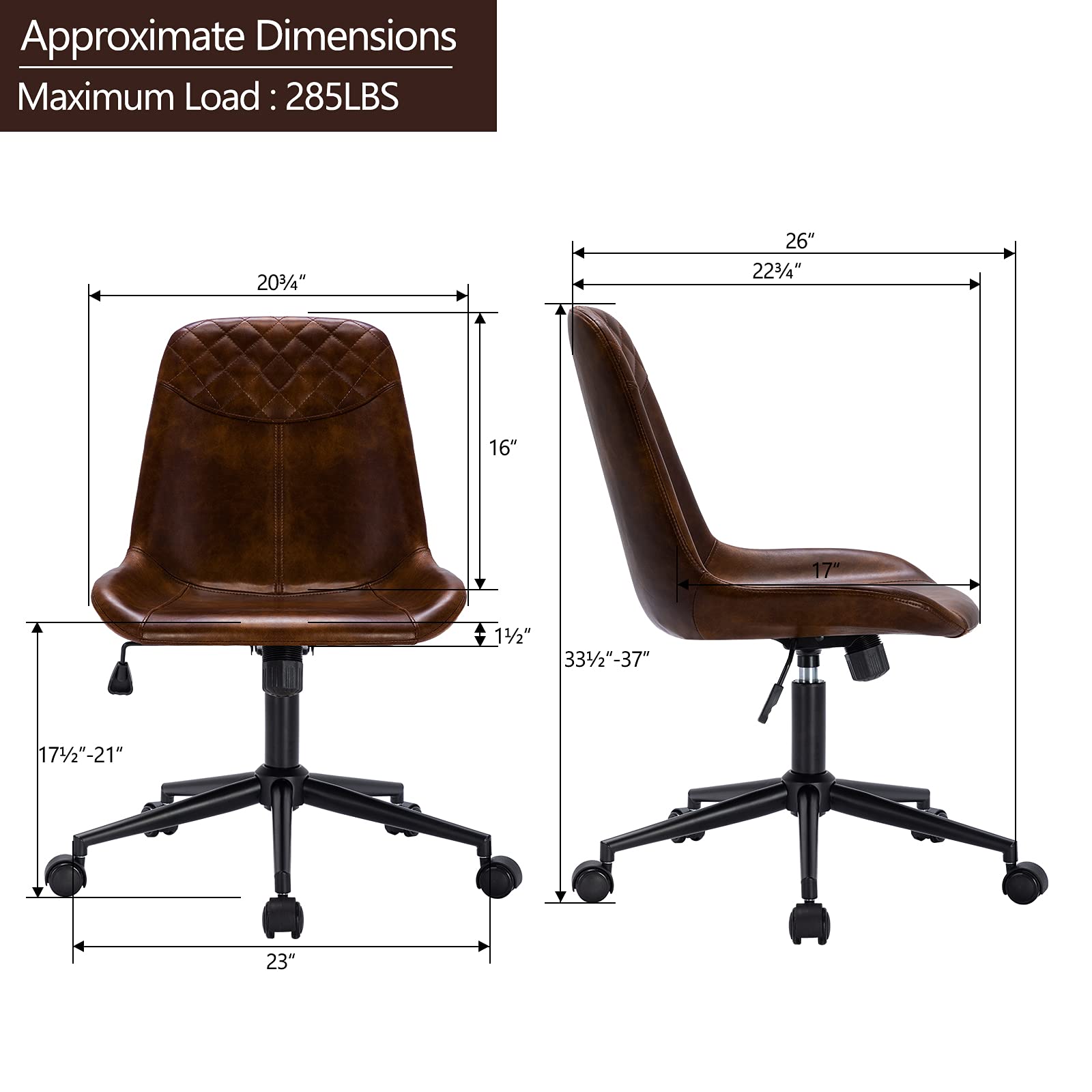 DUHOME Modern PU Leather Office Chair - Ergonomic Swivel Desk Chair with Adjustable Height for Home & Office - Dark Brown - Perfect for Workstations, Gaming, and Study Spaces