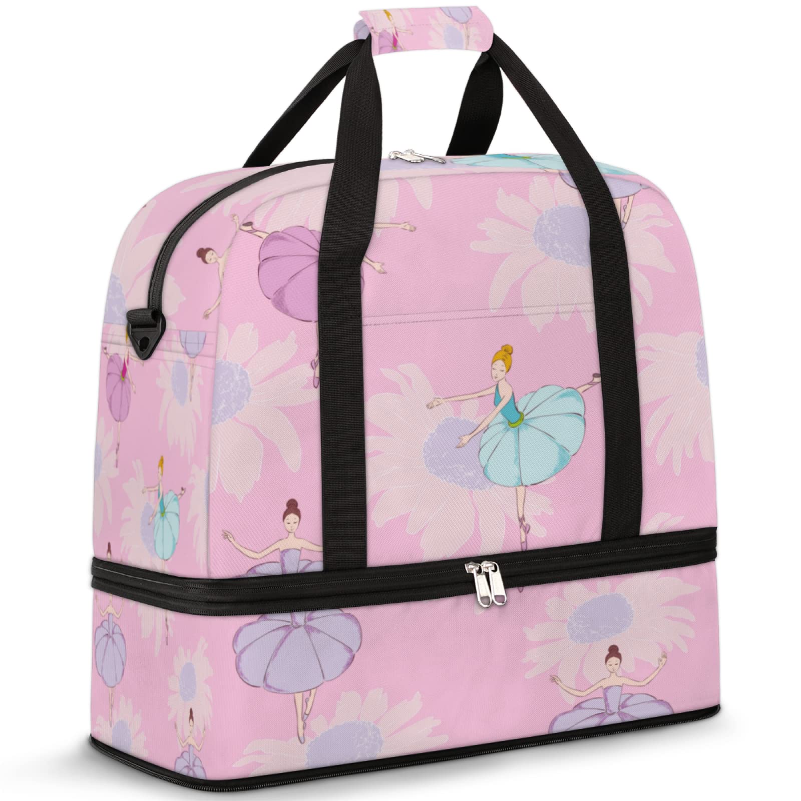Flower Ballet Dance Duffle Bag for Travel & Gym - Spacious Weekender Overnight Bag with Shoe Compartment for Women & Men - Perfect for Dance Classes, Sports, Weekend Getaways & Business Trips
