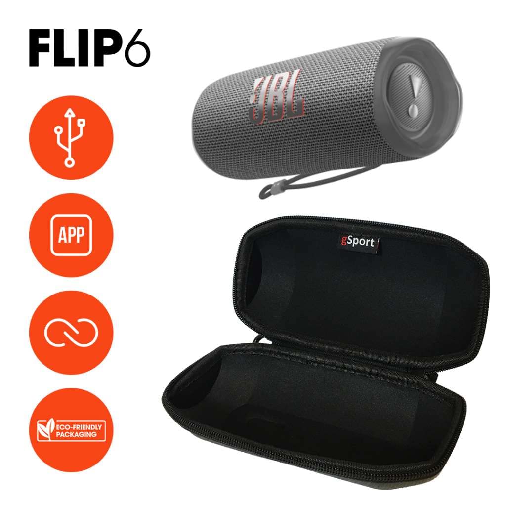 JBL FLIP 6 Waterproof Bluetooth Speaker with gSport Carbon Fiber Case - Portable Wireless Speaker for Outdoor, Beach, Pool & Travel (Gray) - Perfect for Camping, Parties & Water Activities