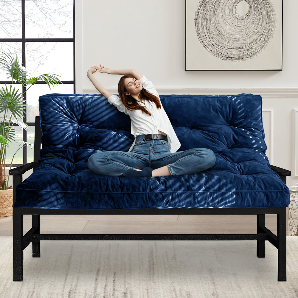 MAXYOYO 6-Inch Thick Velvet Futon Mattress for Adults - Navy Blue Sofa Bed Couch Mattress (Mattress Only) | Perfect for Small Spaces, Guest Rooms & Studio Apartments