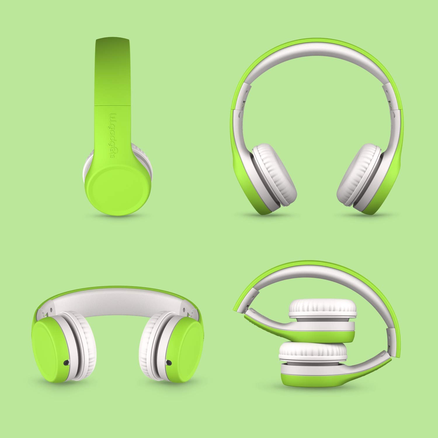 LilGadgets Connect+ Wired On-Ear Headphones for Kids - Volume Limiting & Noise Reduction with Built-in Microphone, SharePort Technology & SoftTouch Padding - Green Children's Headphones for School, Travel & Online Learning