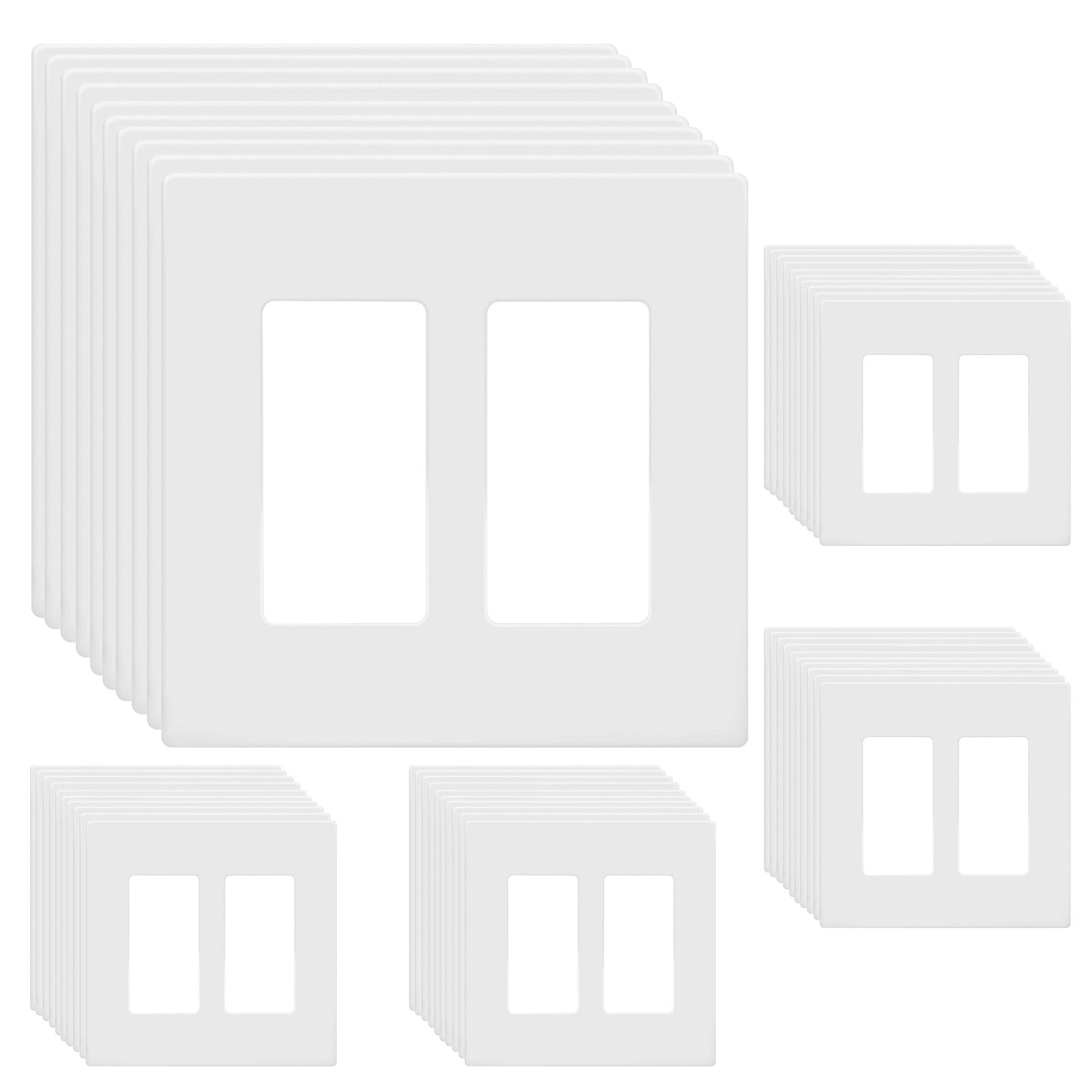 ENERLITES 50-Pack Screwless Decorator Wall Plates - 2-Gang Child Safe Outlet Covers, 4.68