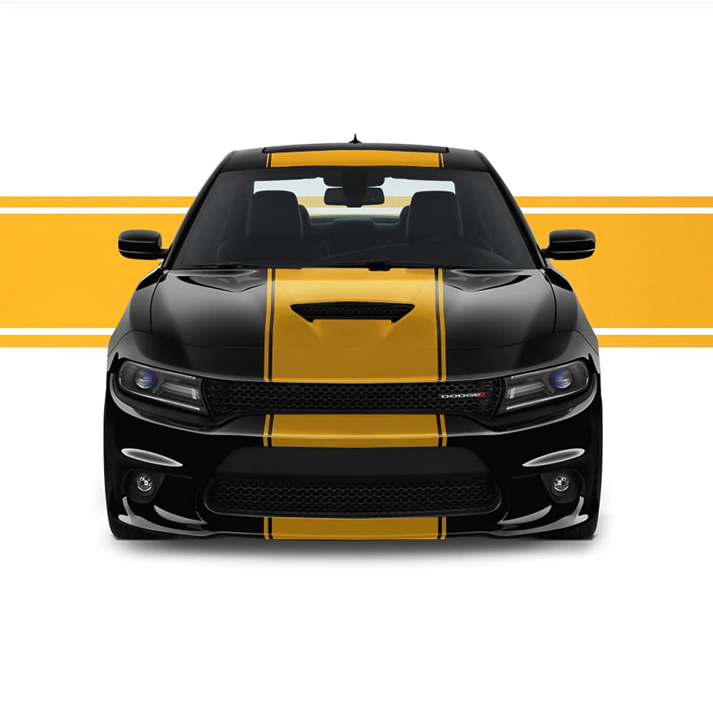 Fusion Decals 24-Inch Racing Stripe Vinyl Decal with Pins | Compatible with Dodge Charger SRT 2011-2022 | Yellow Glossy Finish | Perfect for Car Customization & Racing Enthusiasts
