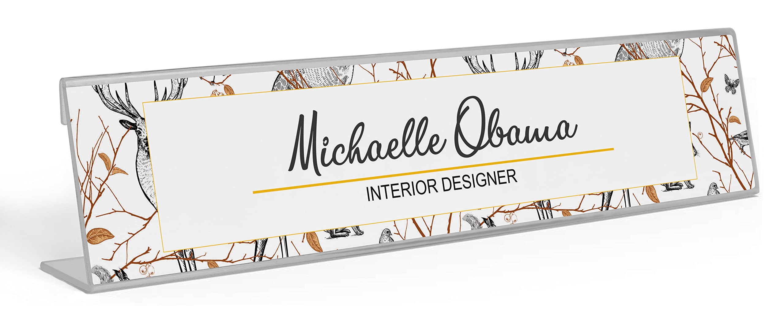 Custom Acrylic Office Desk Name Plate - Personalized White Tail Deer Design - 2x10 Inches - Perfect for Corporate Gifts, Home Office Decor & Professional Workspace Accessories